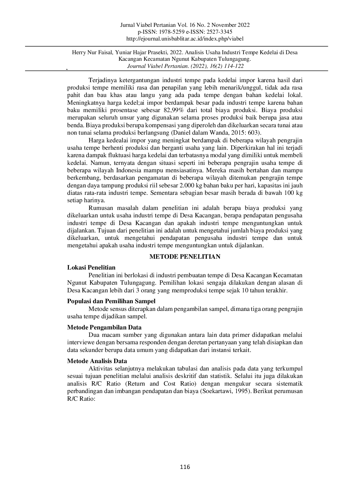 JURIS Analisis Usaha Industri Tempe Kedelai di Desa Kacangan Kecamatan Ngunut Kabupaten Tulungagung