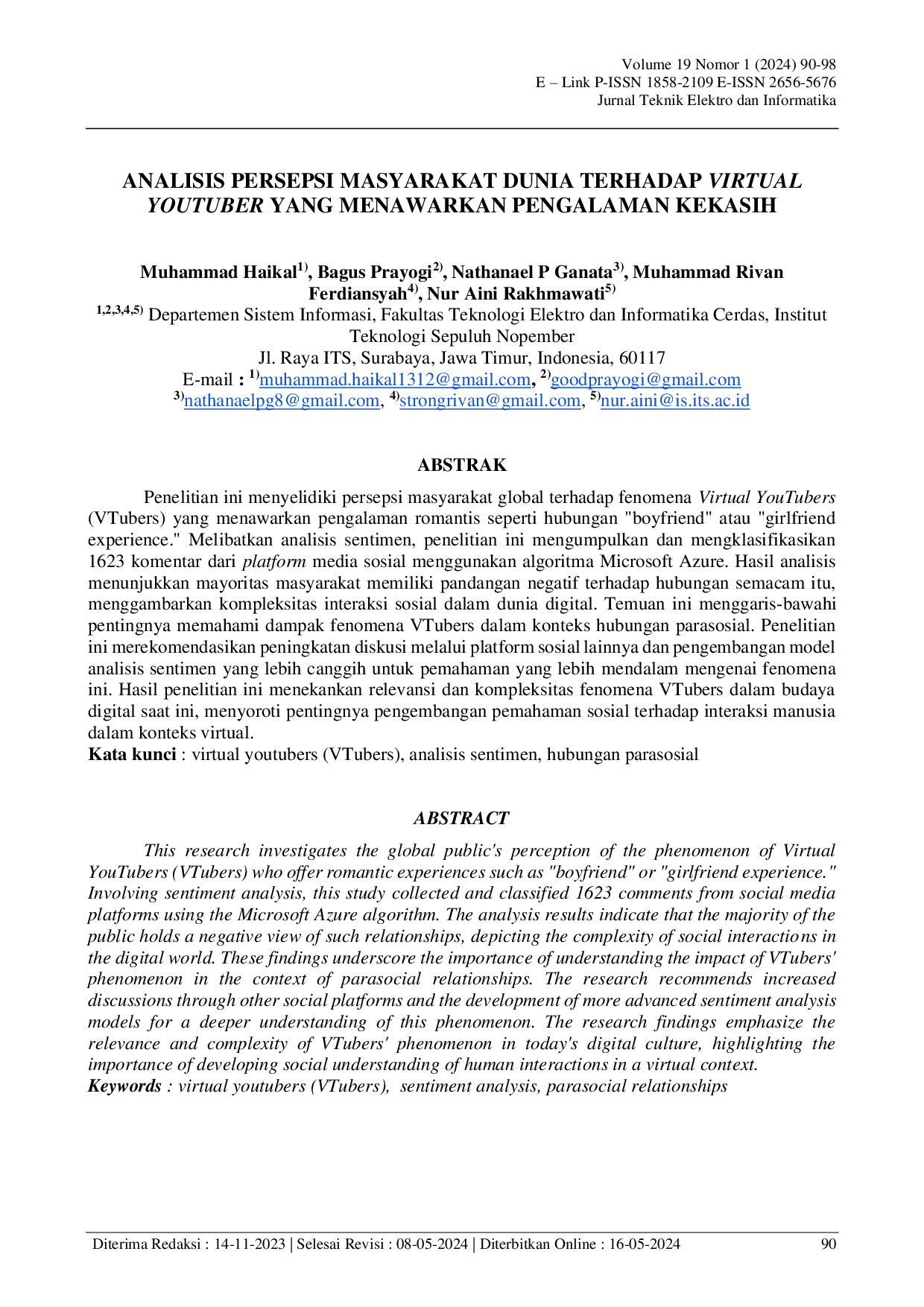 JURIS Analisis Persepsi Masyarakat Dunia Terhadap Virtual Youtuber Yang Menawarkan Pengalaman Kekasih