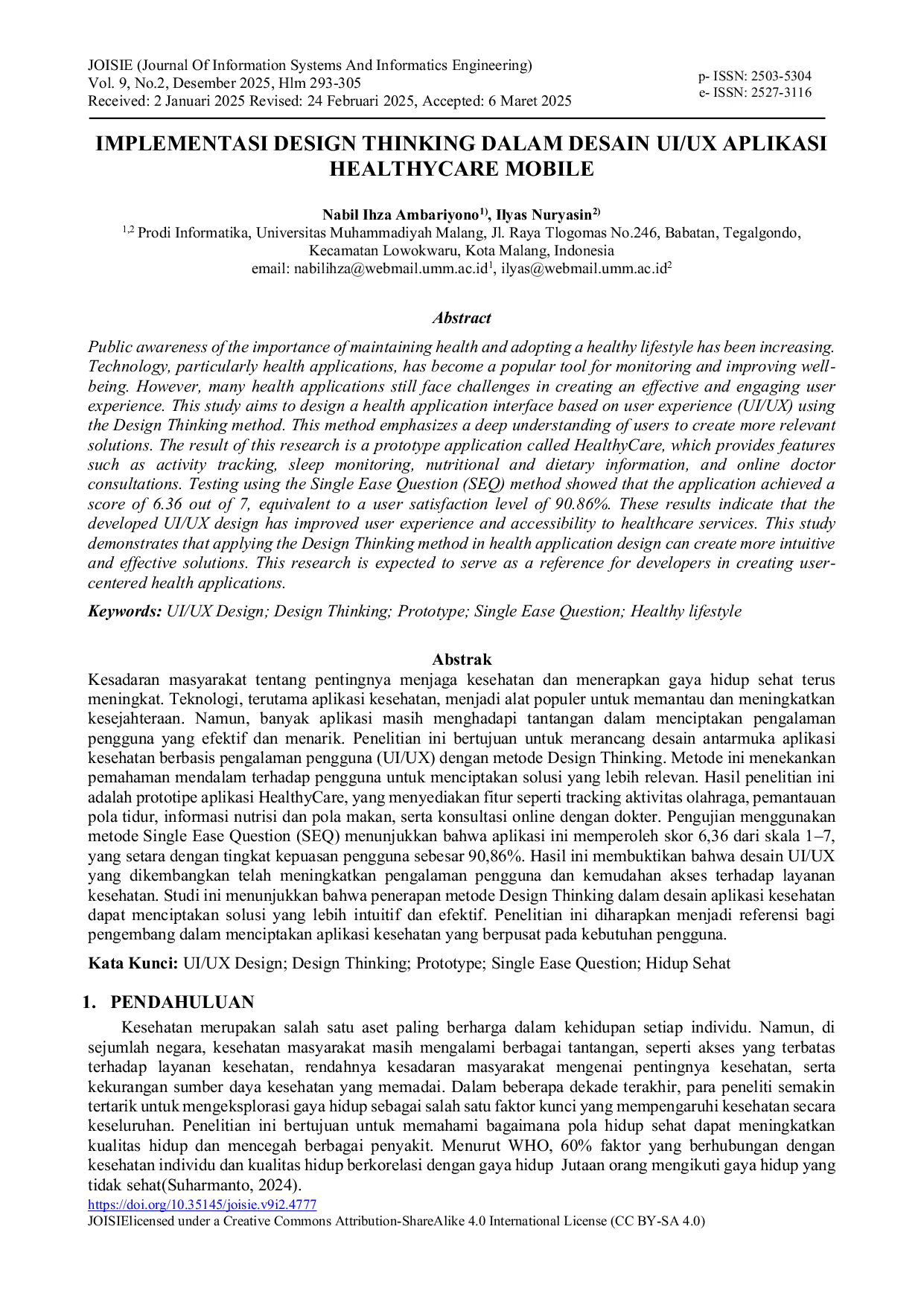 JURIS Implementasi Design Thinking Dalam Desain UI UX Aplikasi Healthycare Mobile