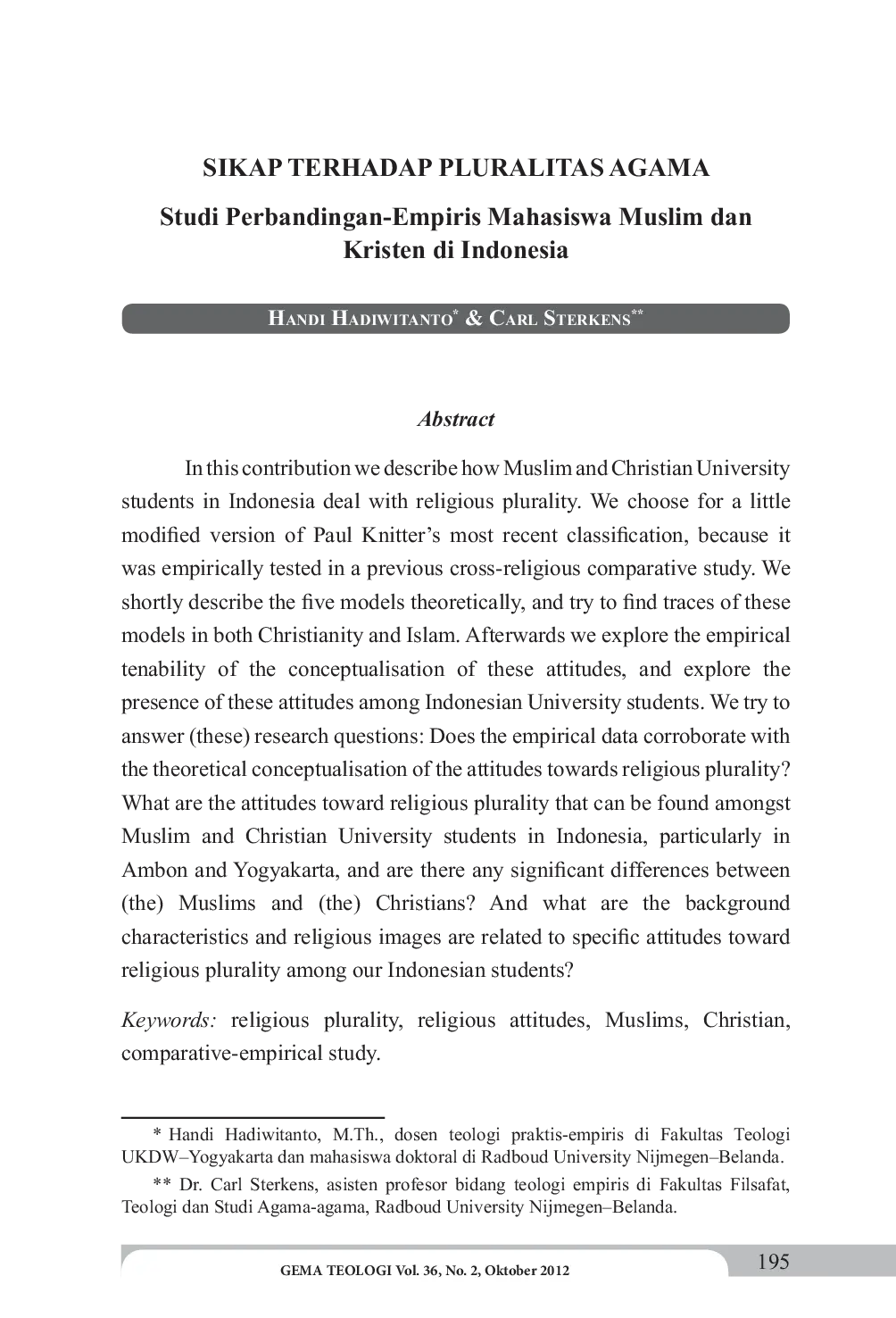 JURIS SIKAP TERHADAP PLURALITAS AGAMA Studi Perbandingan Empiris Mahasiswa Muslim dan Kristen di Indonesia