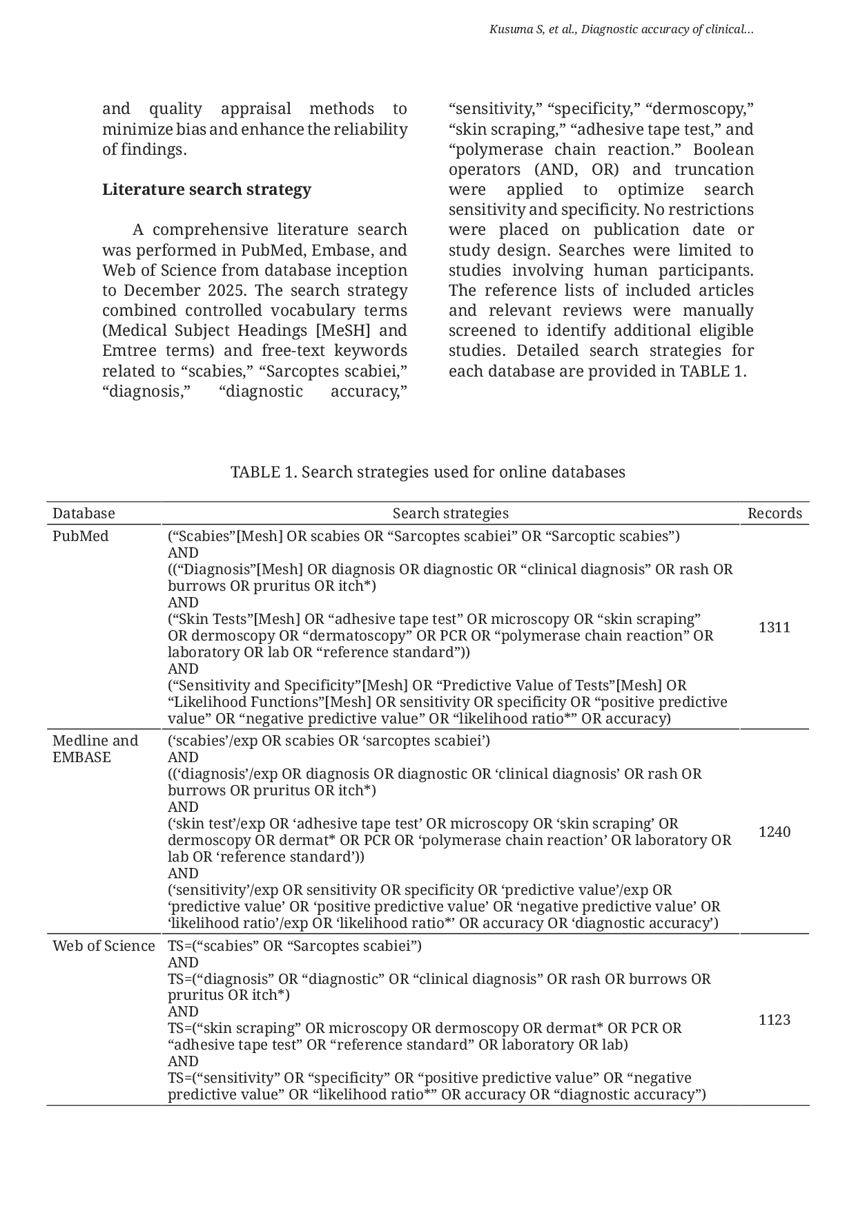 JURIS Diagnostic accuracy of clinical and laboratory tests in scabies A systematic review
