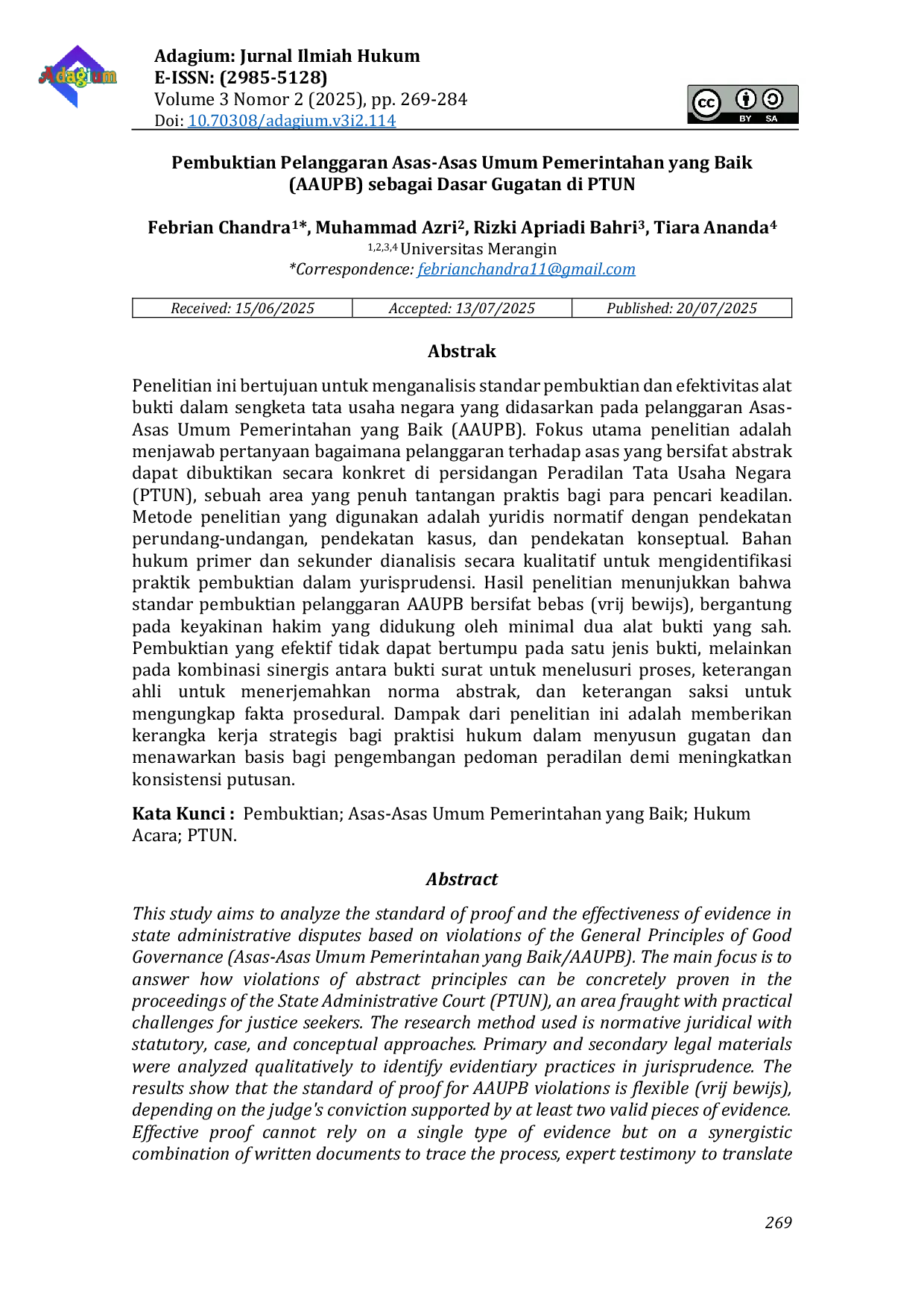 JURIS Pembuktian Pelanggaran Asas Asas Umum Pemerintahan yang Baik AAUPB sebagai Dasar Gugatan di PTUN