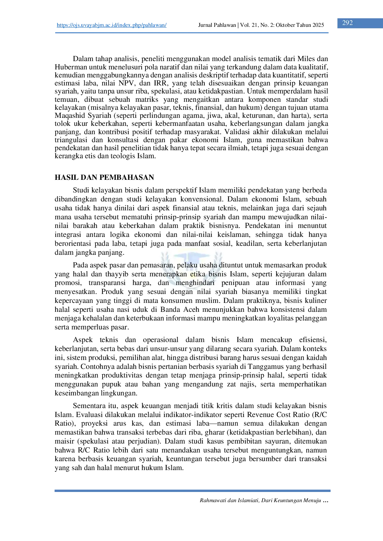 JURIS Dari Keuntungan Menuju Keberkahan Pendekatan Ulang Studi Kelayakan Bisnis dalam Perspektif Ekonomi Islam