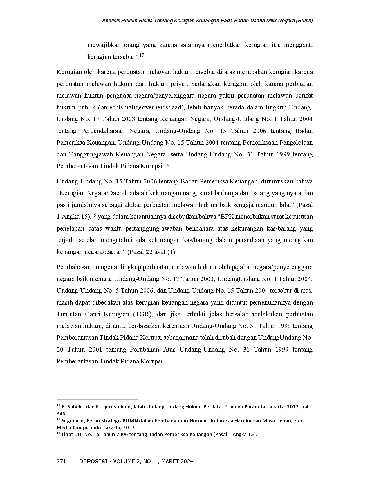 juris Analisis Hukum Bisnis Tentang Kerugian Keuangan Pada Badan Usaha Milik Negara BUMN