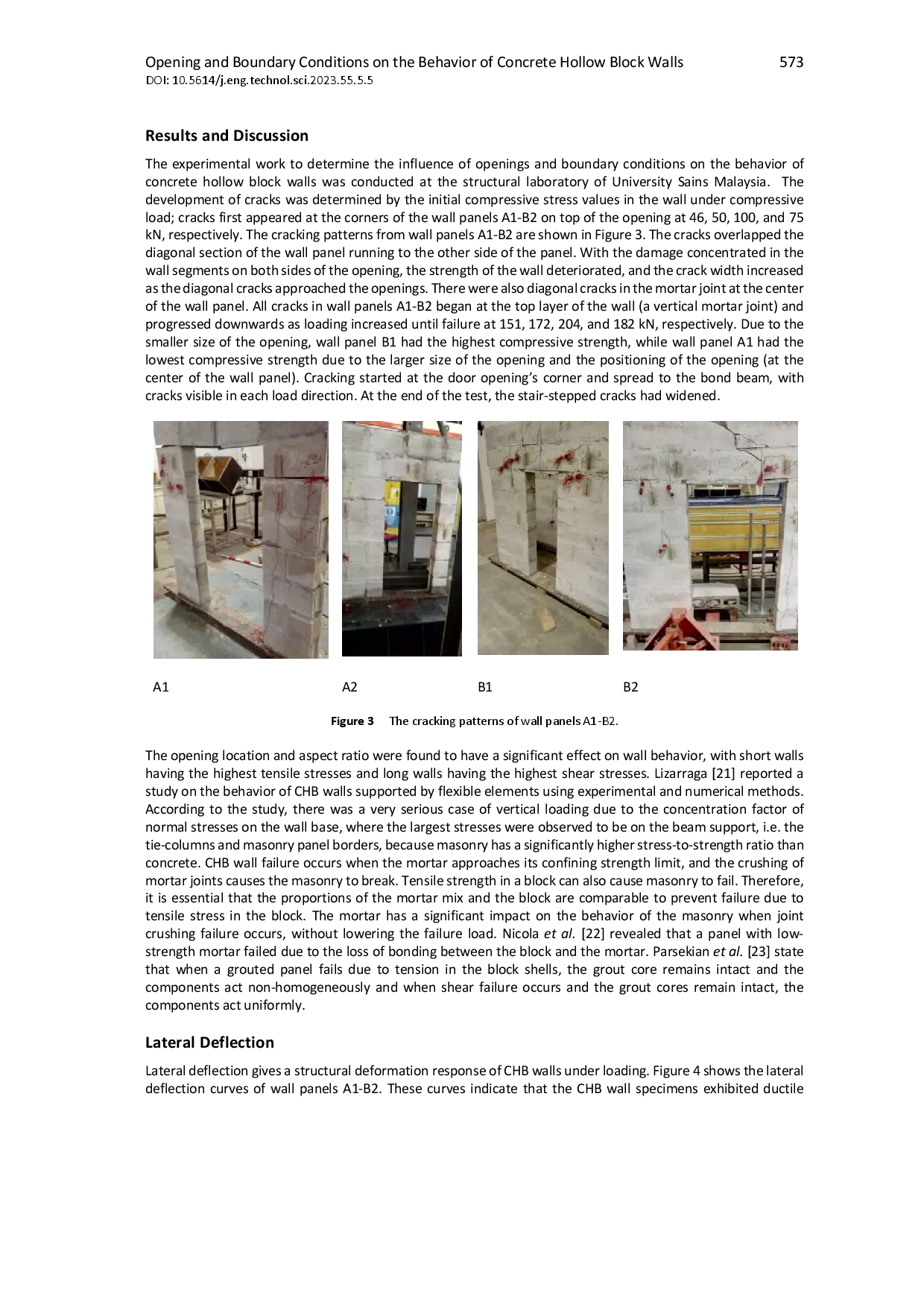 juris Influence of Opening and Boundary Conditions on the Behavior of Concrete Hollow Block Walls Experimental Results