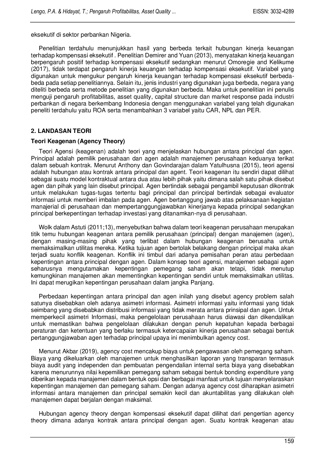 JURIS Pengaruh Profitabilitas Asset Quality Capital Structure Dan Market Response Terhadap Kompensasi Eksekutif Sektor Perbankan Yang Terdaftar Di Bursa Efek Indonesia Tahun 2015 2019