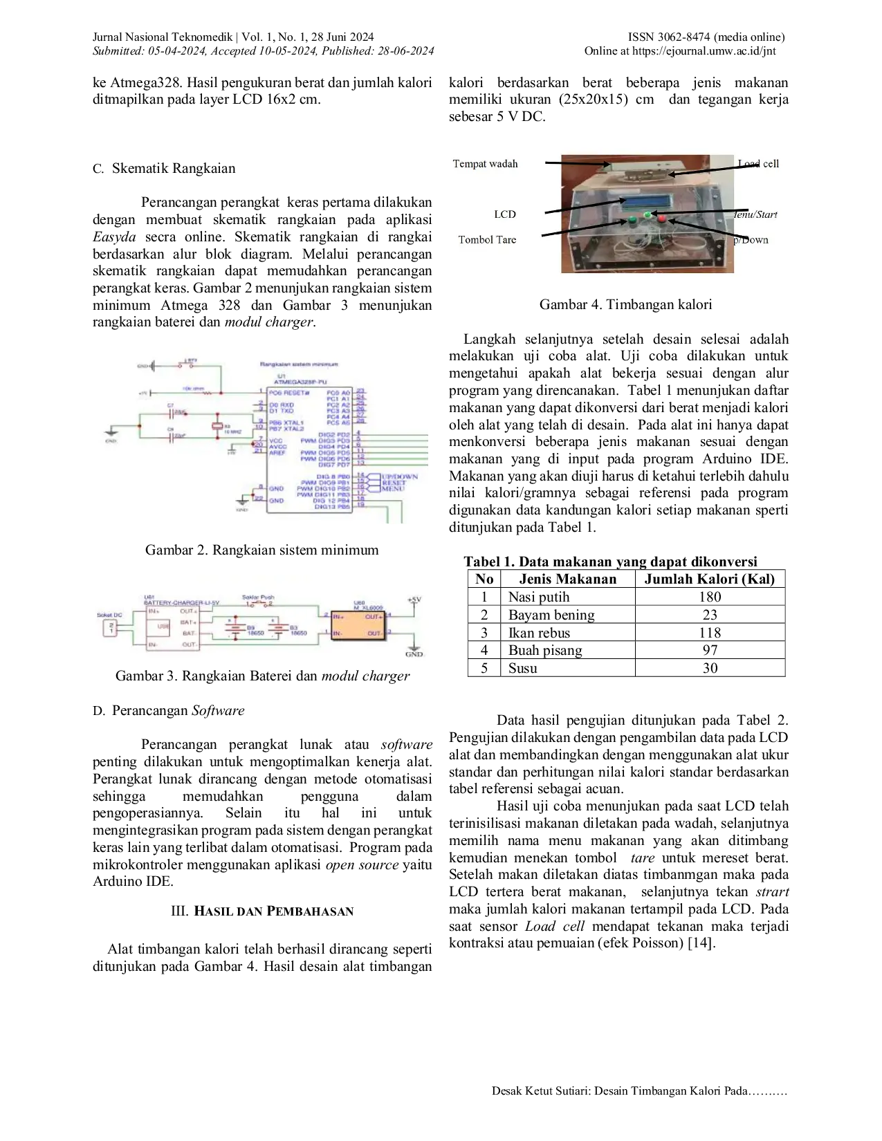 JURIS Desain Timbangan Kalori pada Makanan Pokok Berdasarkan Berat Menggunakan Sensor Load Cell