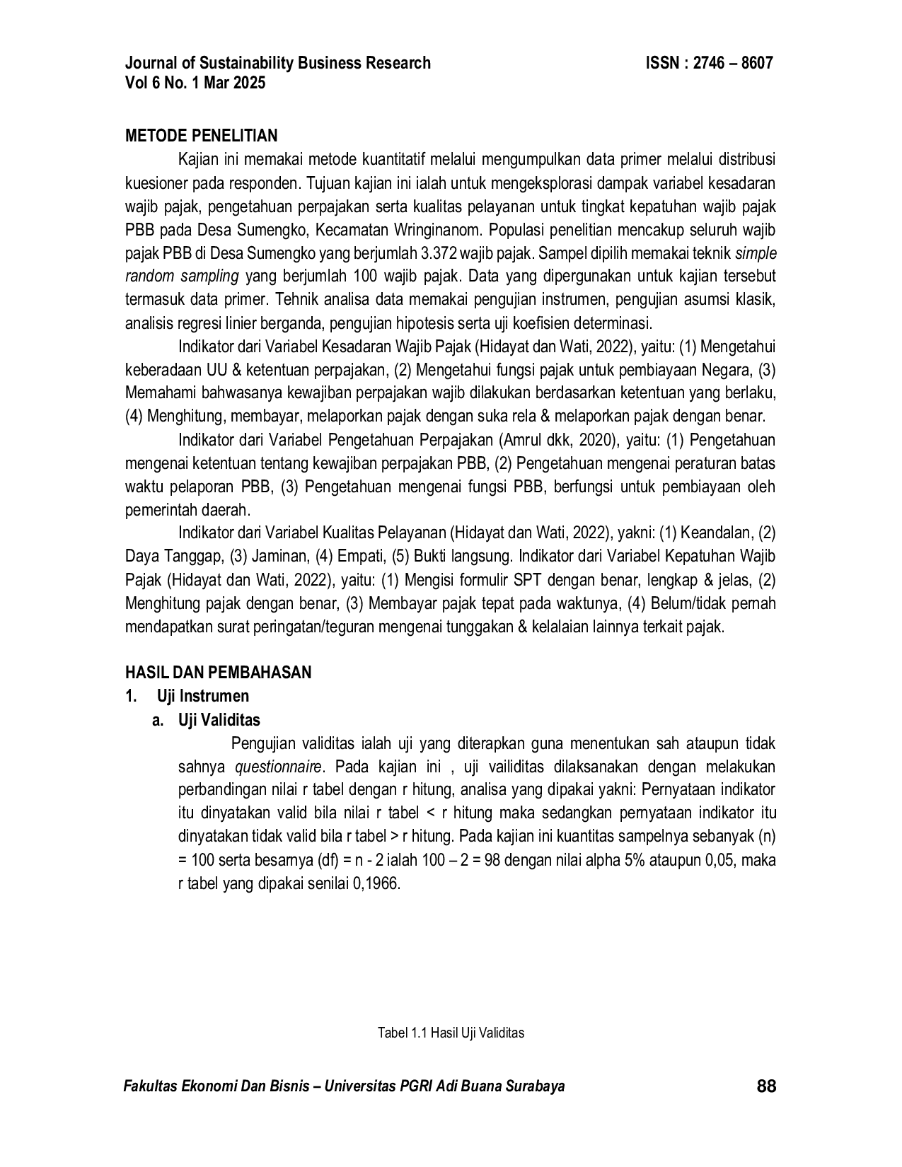 JURIS Pengaruh Kesadaran Wajib Pajak Pengetahuan Perpajakan dan Kualitas Pelayanan terhadap Kepatuhan Wajib Pajak Bumi dan Bangunan di Desa Sumengko Kecamatan Wringinanom Kabupaten Gresik