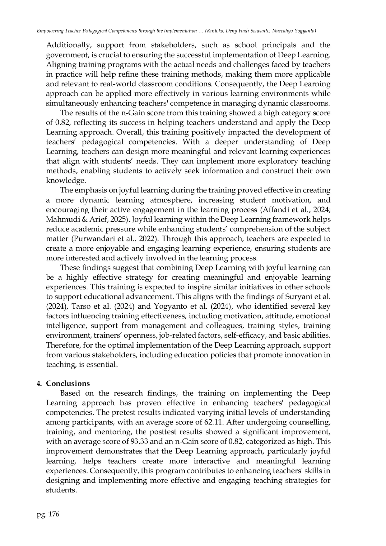 JURIS Empowering Teacher Pedagogical Competencies through the Implementation of Deep Learning Approach Training