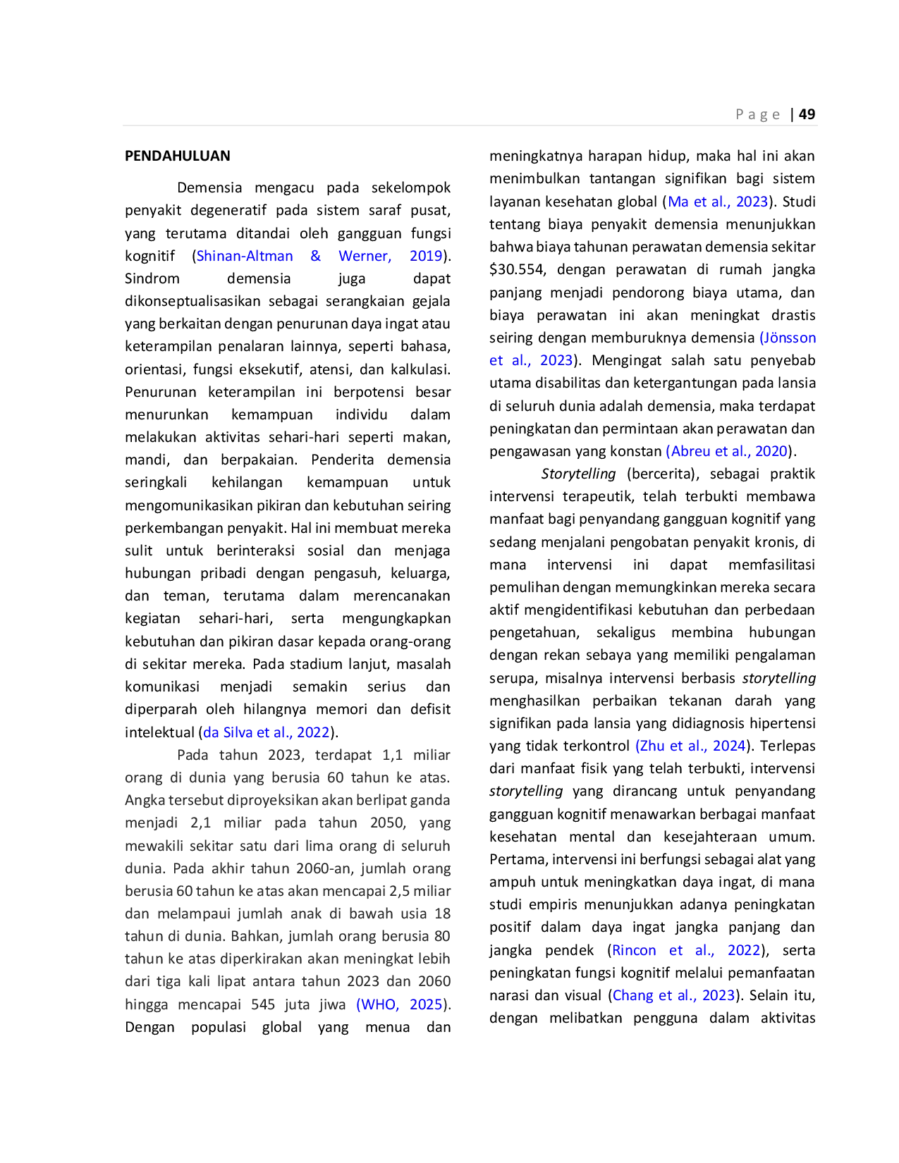 JURIS Storytelling as a Non pharmacological Intervention in Dementia Literature Review
