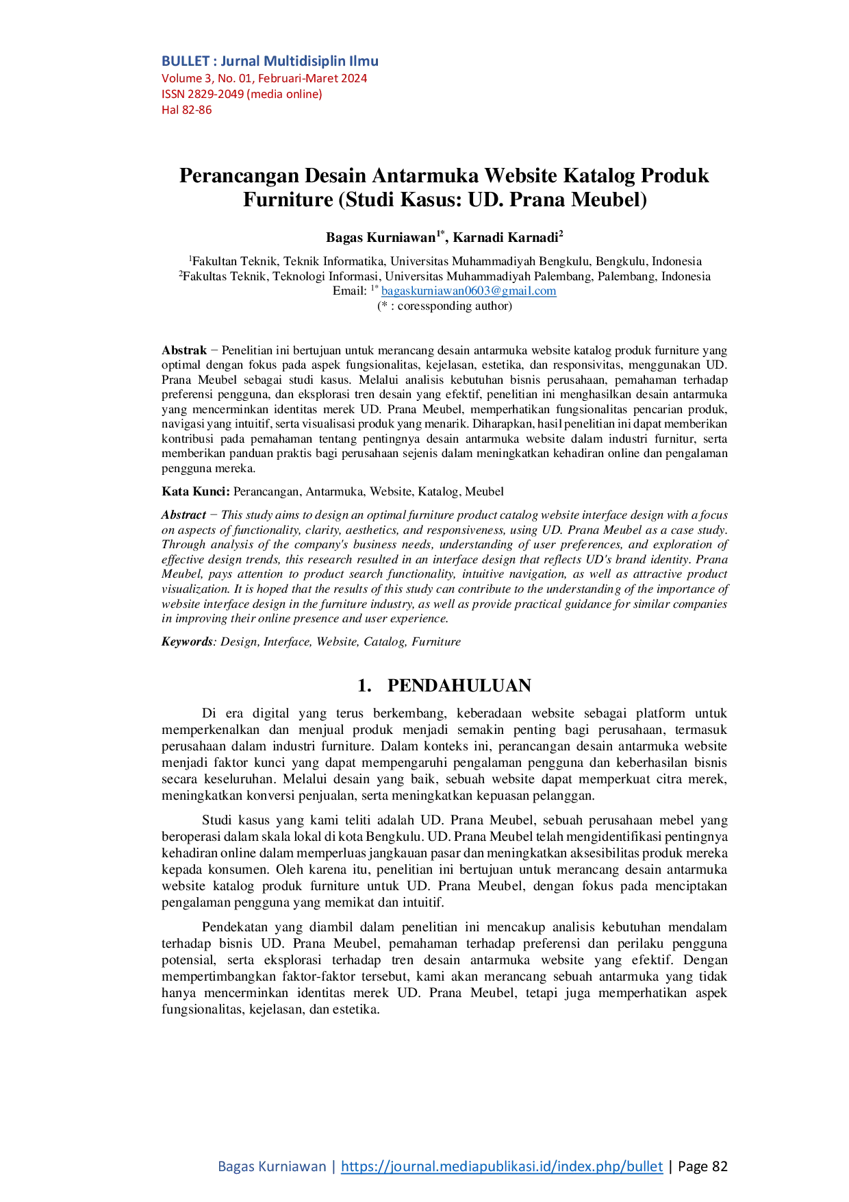 JURIS Perancangan Desain Antarmuka Website Katalog Produk Furniture Studi Kasus UD Prana Meubel