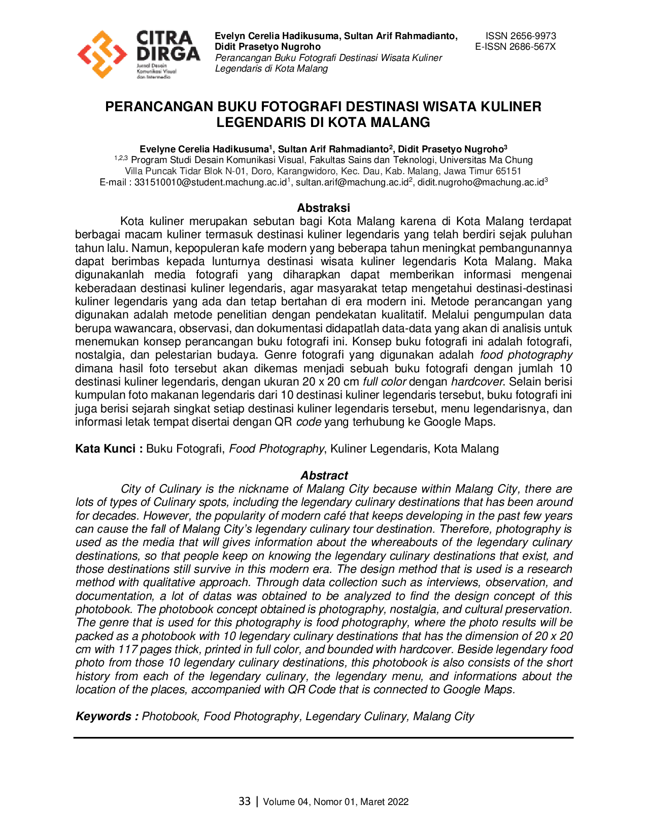 JURIS Perancangan Buku Fotografi Destinasi Wisata Kuliner Legendaris di Kota Malang