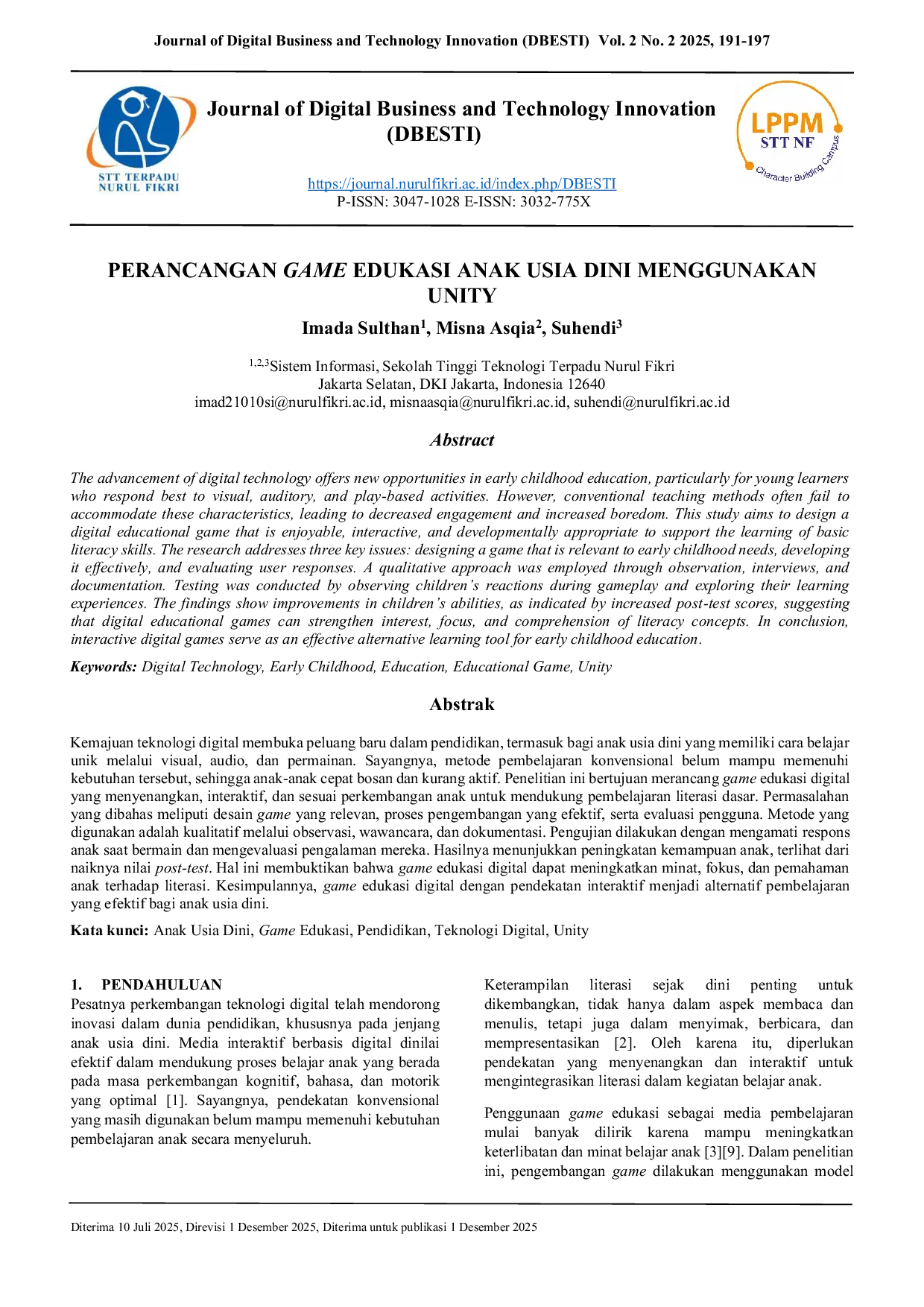 JURIS Designing Early Childhood Educational Games Using Unity