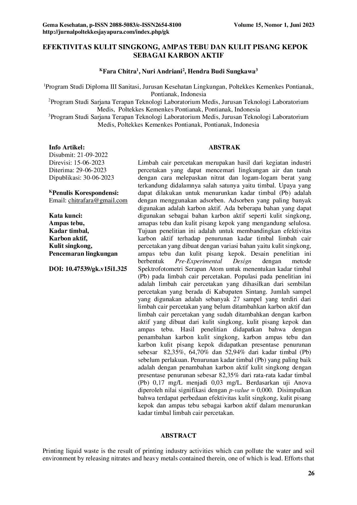 juris Efektivitas Kulit Singkong Ampas Tebu Dan Kulit Pisang Kepok Sebagai Karbon Aktif