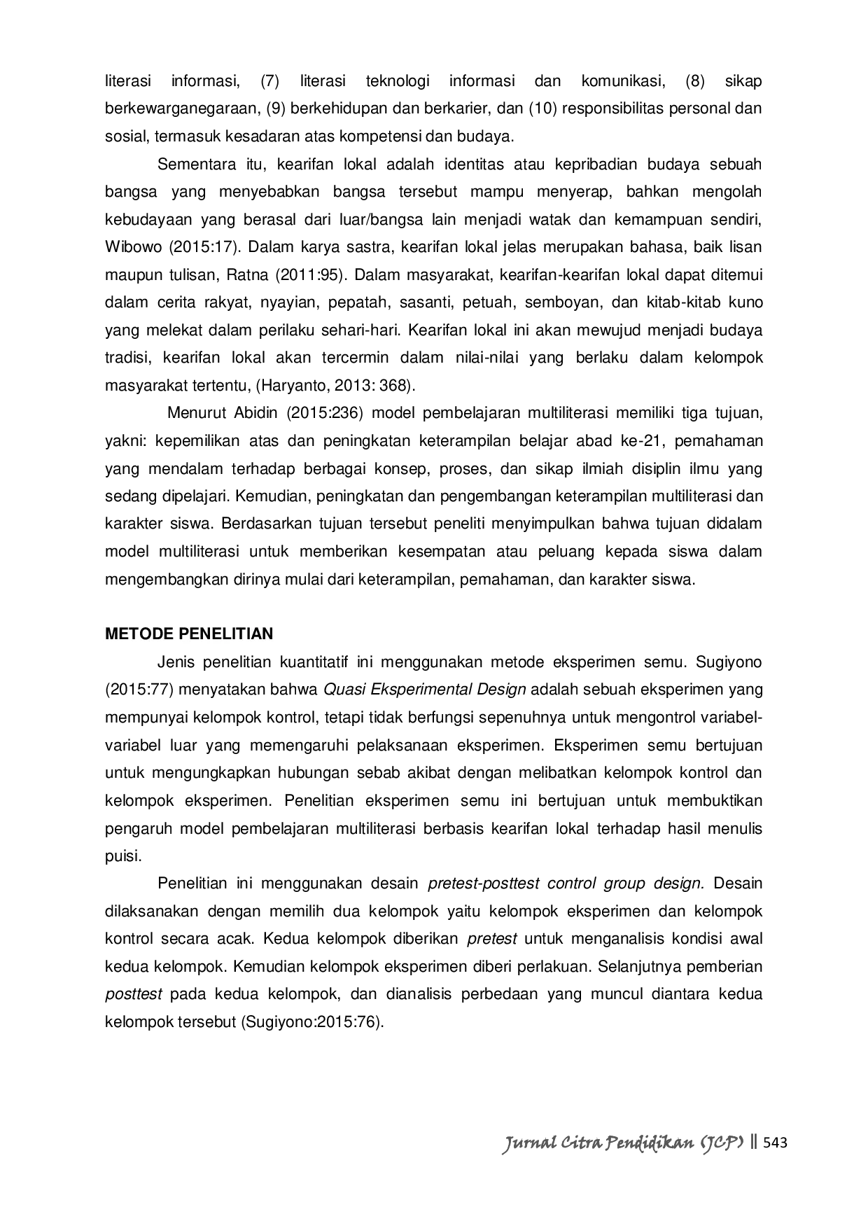 JURIS Pengaruh Model Pembelajaran Multiliterasi Berbasis Kearifan Lokal dalam Menulis Puisi Kelas X