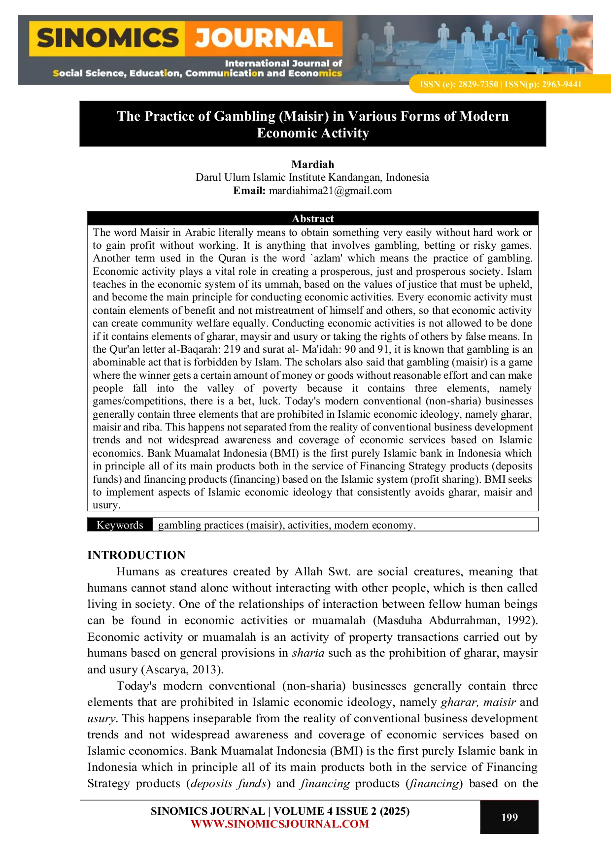 JURIS The Practice of Gambling Maisir in Various Forms of Modern Economic Activity