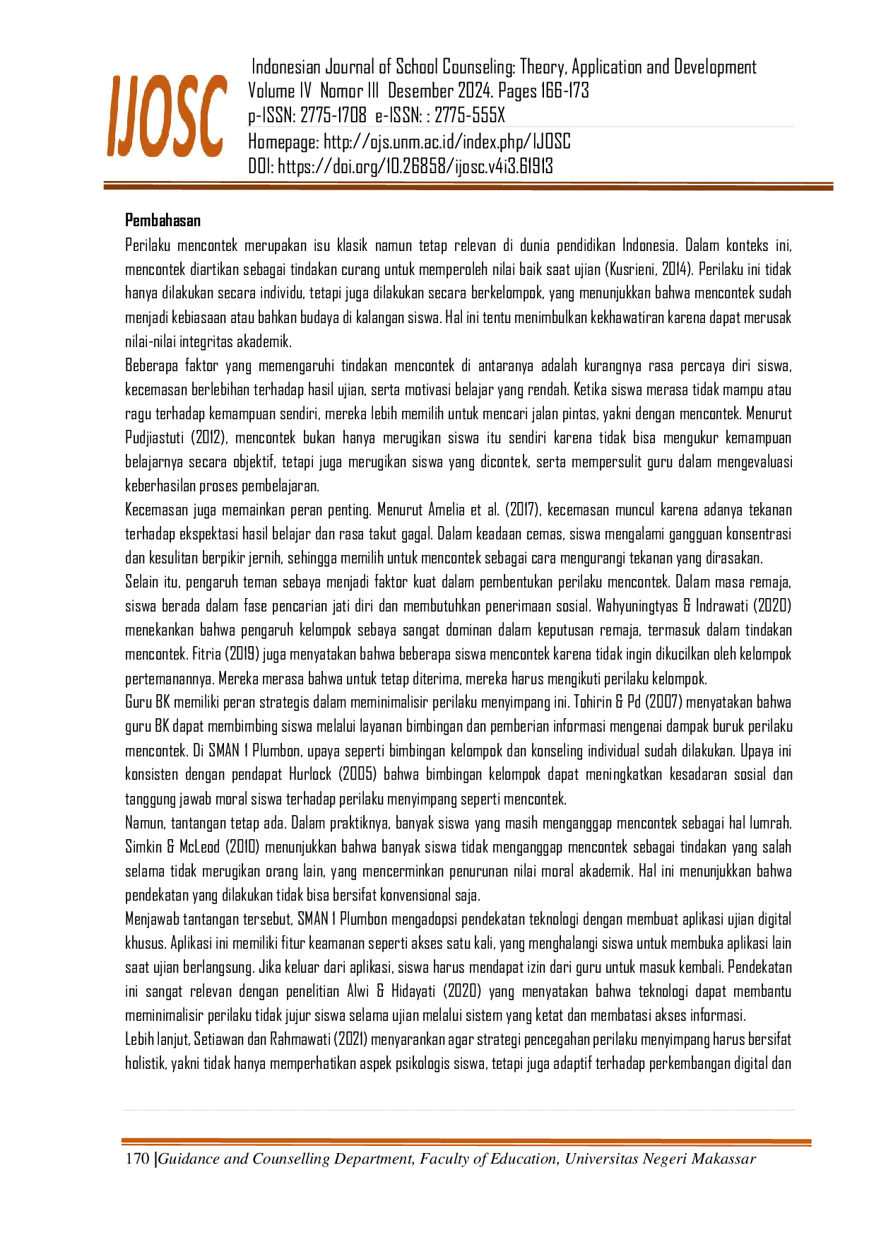 JURIS Upaya Guru BK dalam Meminimalisir Perilaku Mencontek Siswa di SMAN 1 Plumbon