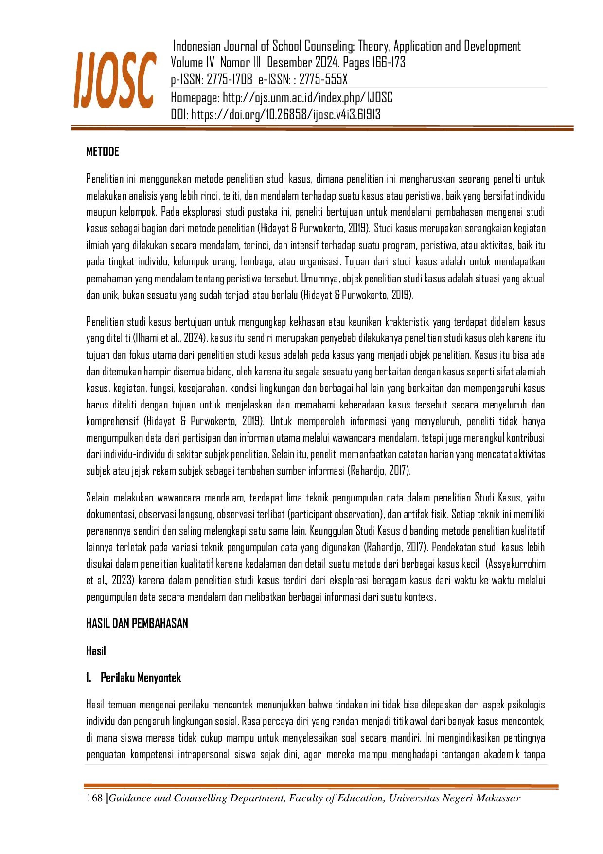 JURIS Upaya Guru BK dalam Meminimalisir Perilaku Mencontek Siswa di SMAN 1 Plumbon