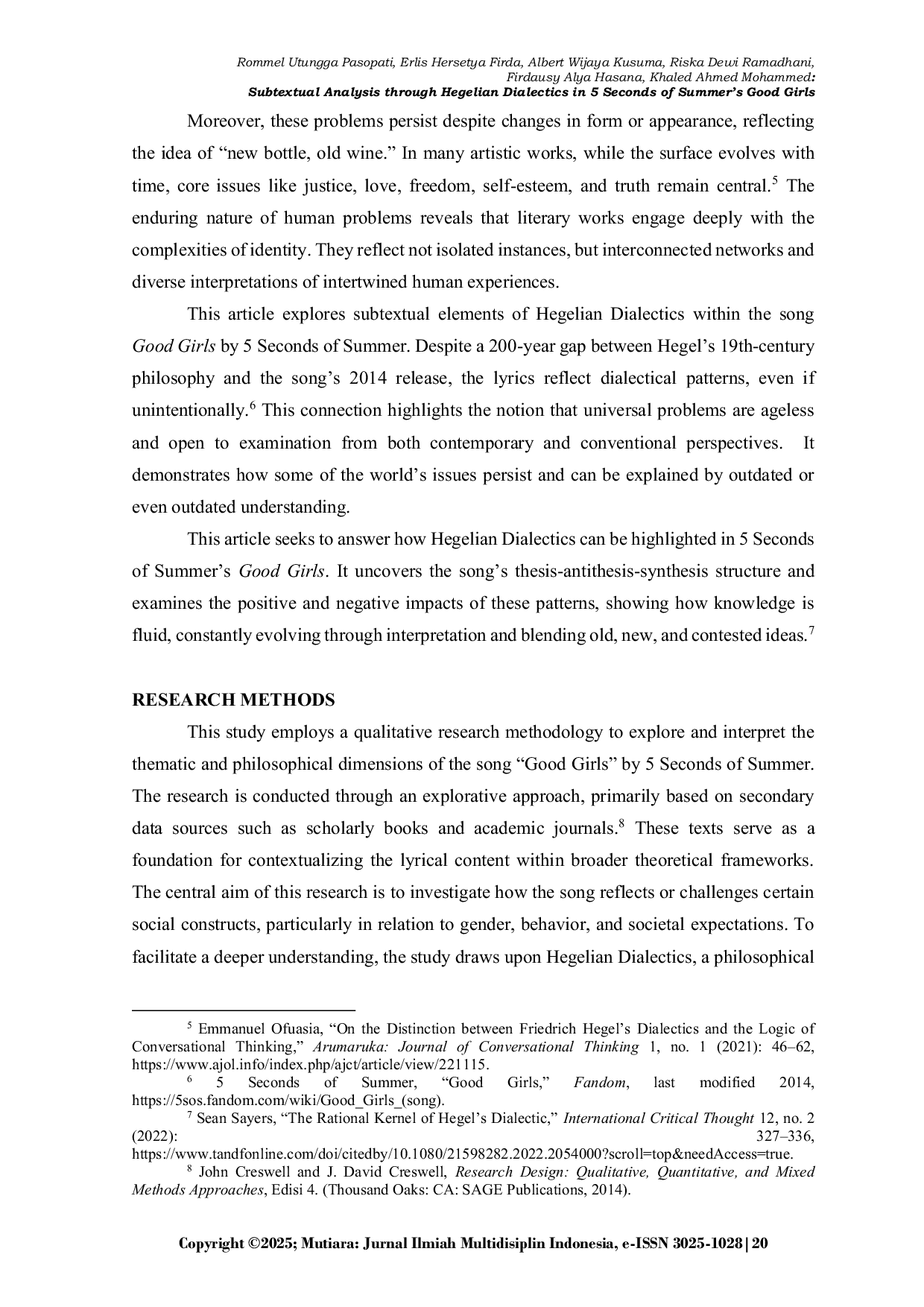 JURIS Subtextual Analysis through Hegelian Dialectics in 5 Seconds of Summer s Good Girls