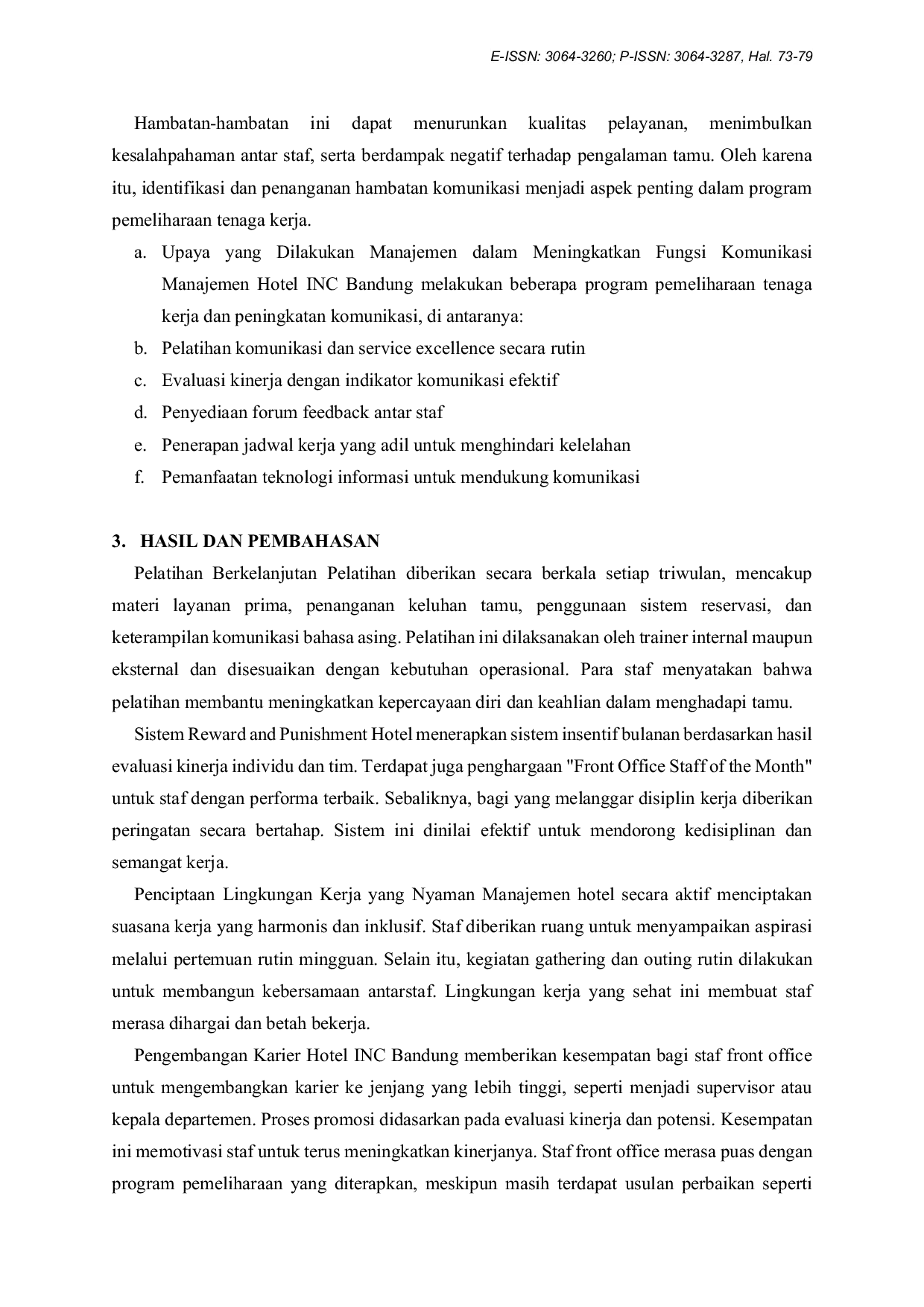 JURIS Program Pemeliharaan Tenaga Kerja Front Office di Hotel Inc Bandung