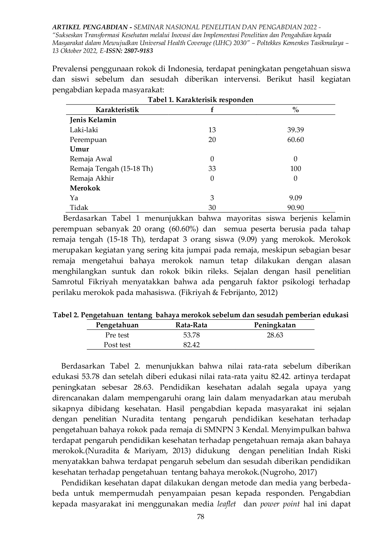 JURIS Peningkatan Pengetahuan Melalui Edukasi Bahaya Merokok pada Remaja