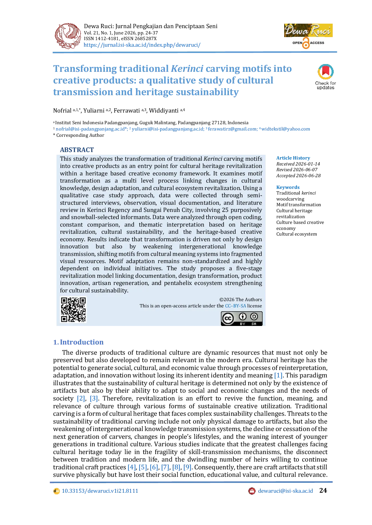 JURIS Transforming traditional Kerinci carving motifs into creative products a qualitative study of cultural transmission and heritage sustainability