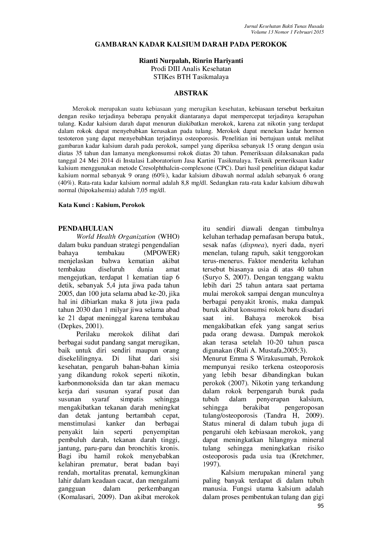 JURIS Gambaran Kadar Kalsium Darah Pada Perokok