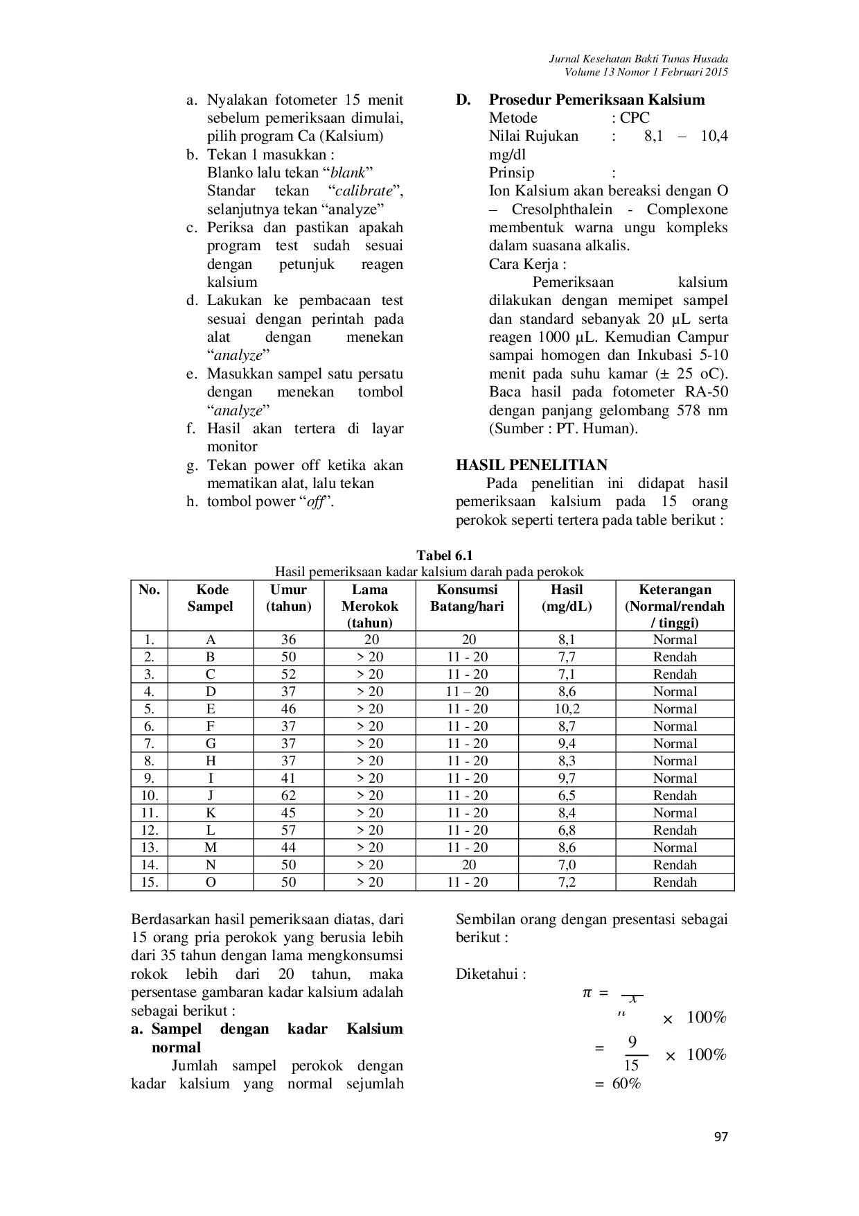 JURIS Gambaran Kadar Kalsium Darah Pada Perokok