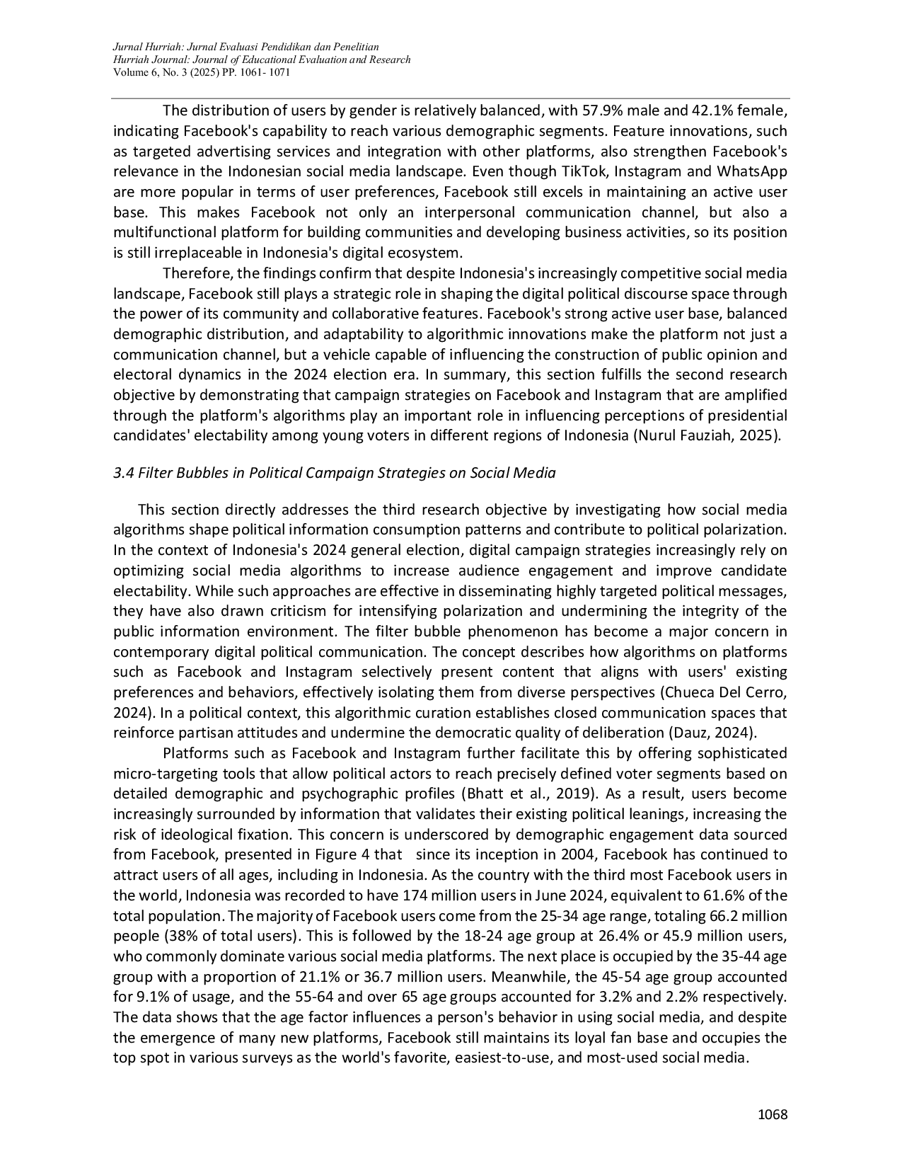 JURIS Social Media Based Political Campaign Strategies and the Impact of Filter Bubbles and Echo Chambers on the Electability of Presidential Candidates in the 2024 Election in Indonesia