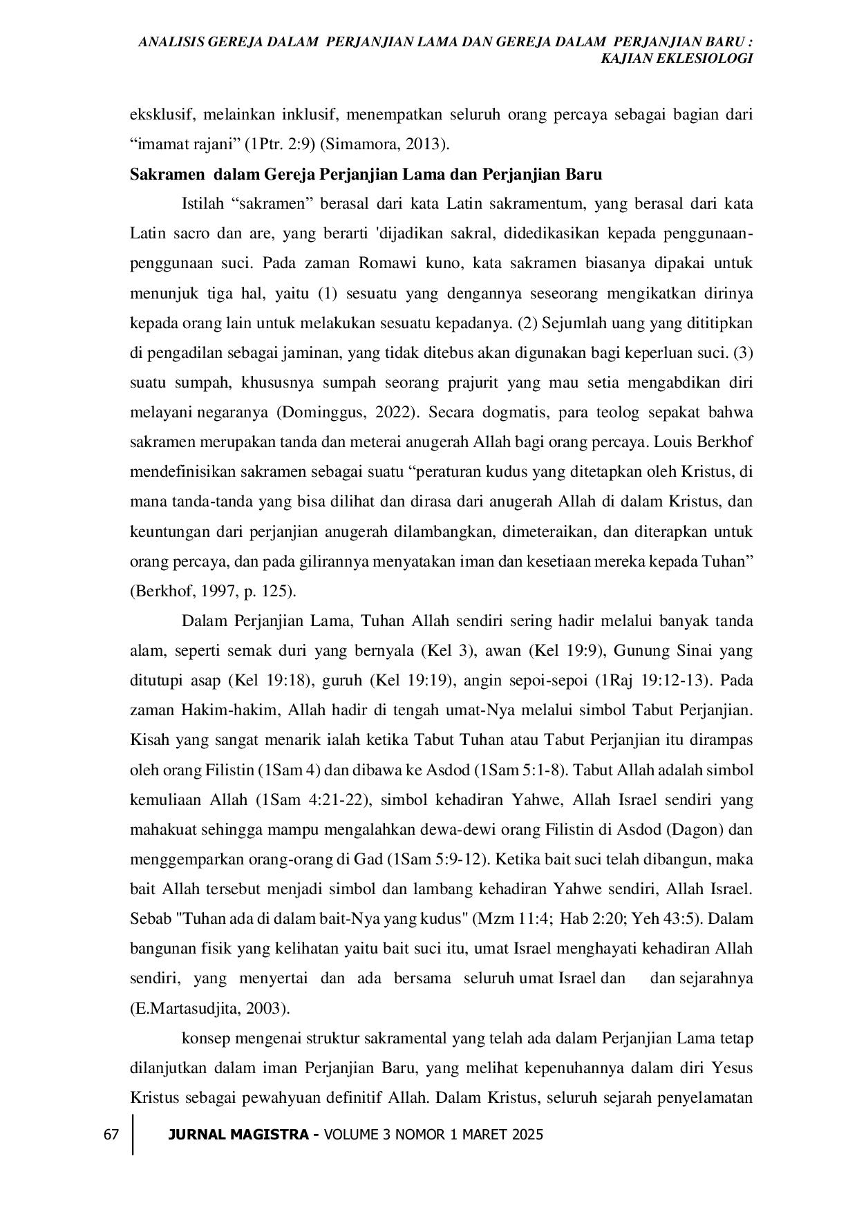 JURIS Analisis Gereja dalam Perjanjian Lama dan Gereja dalam Perjanjian Baru Kajian Eklesiologi