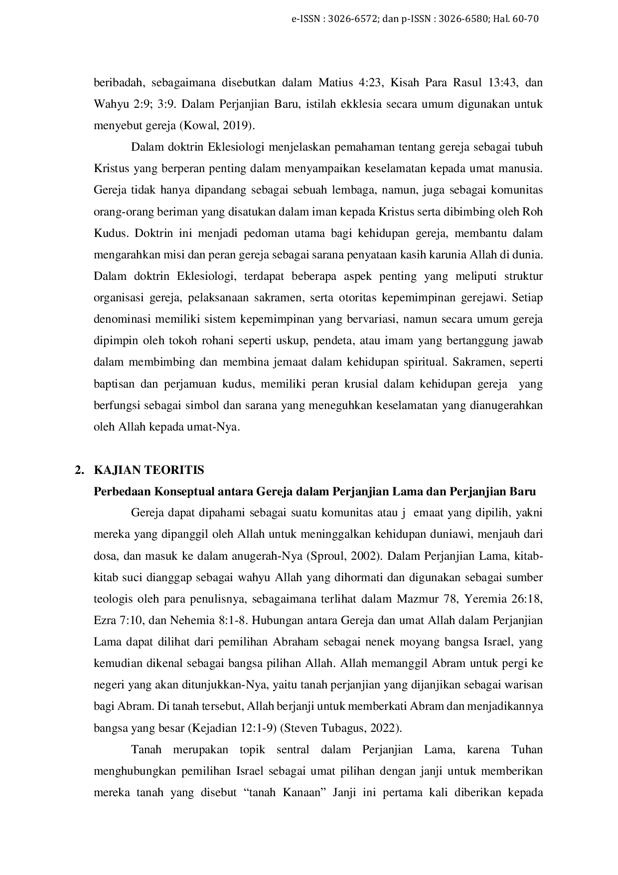 JURIS Analisis Gereja dalam Perjanjian Lama dan Gereja dalam Perjanjian Baru Kajian Eklesiologi