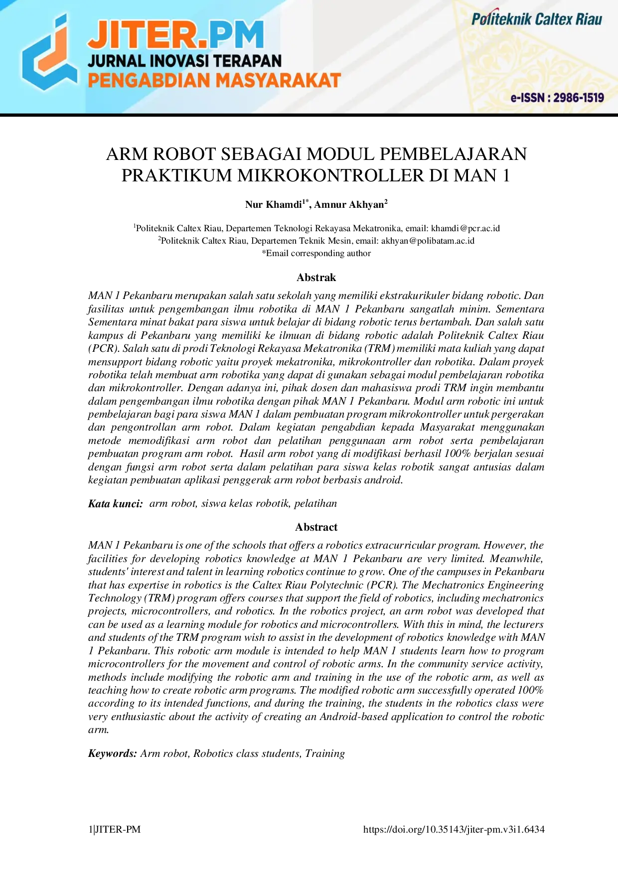 JURIS ARM ROBOT SEBAGAI MODUL PEMBELAJARAN PRAKTIKUM MIKROKONTROLLER DI MAN 1