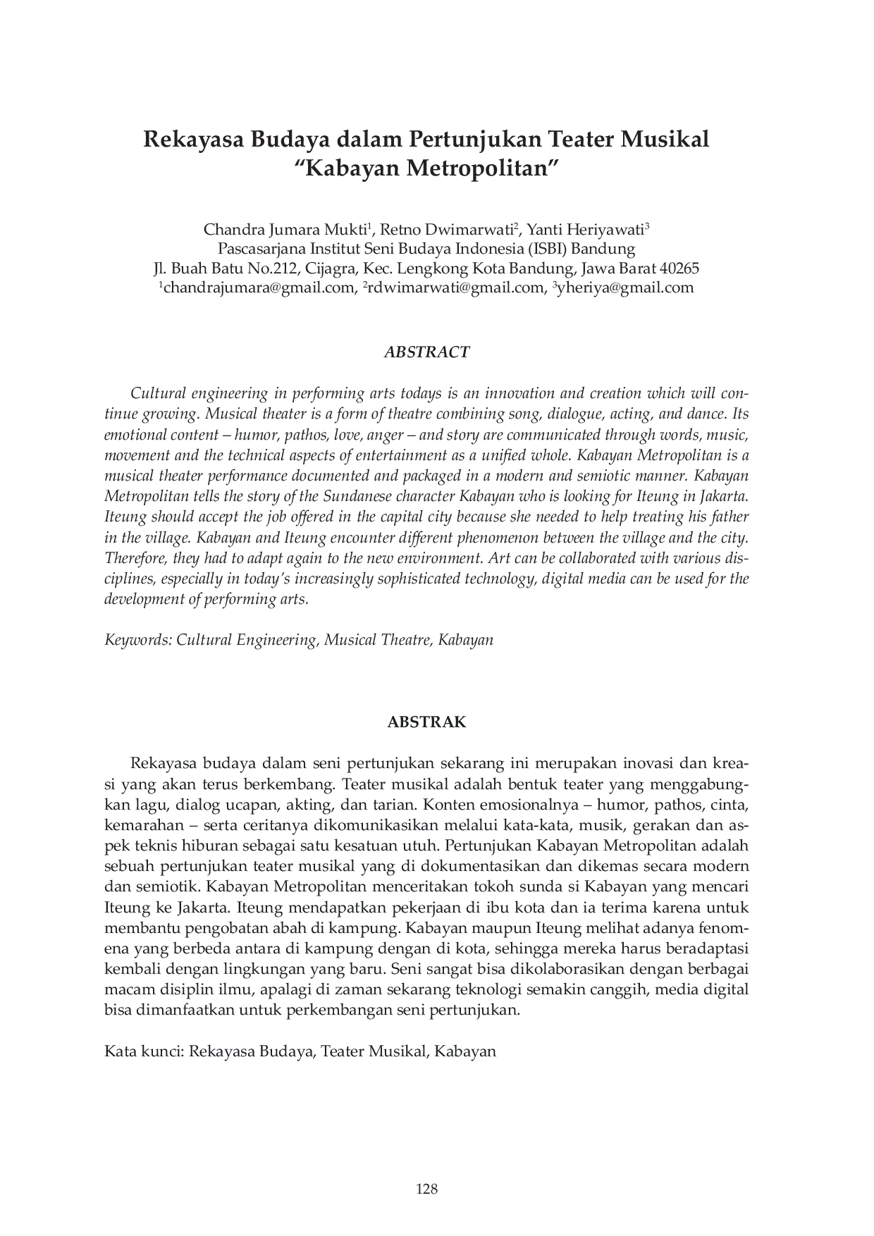 JURIS Rekayasa Budaya dalam Pertunjukan Teater Musikal Kabayan Metropolitan
