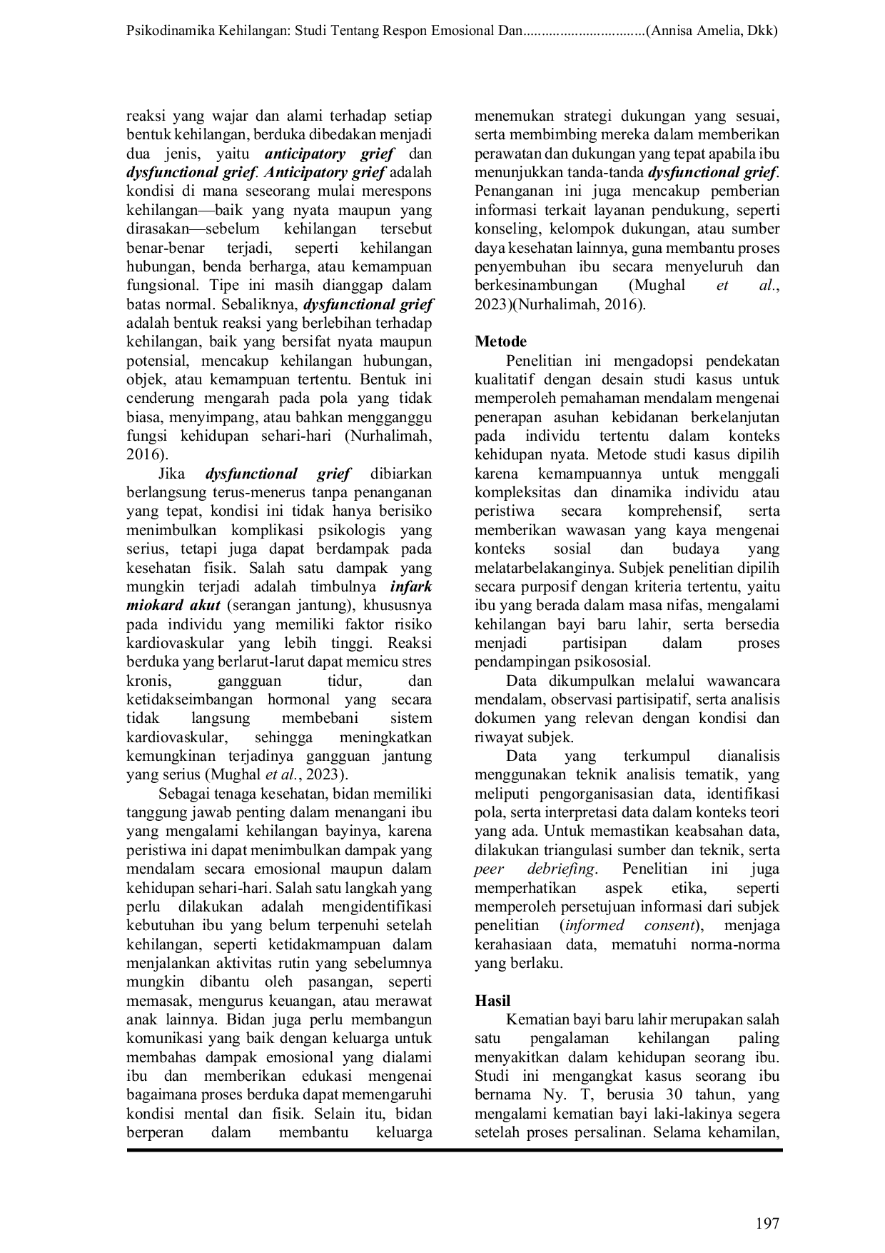 JURIS Psikodinamika Kehilangan Studi Tentang Respon Emosional Dan Psikologi Ibu Pasca Kematian Bayi Baru Lahir