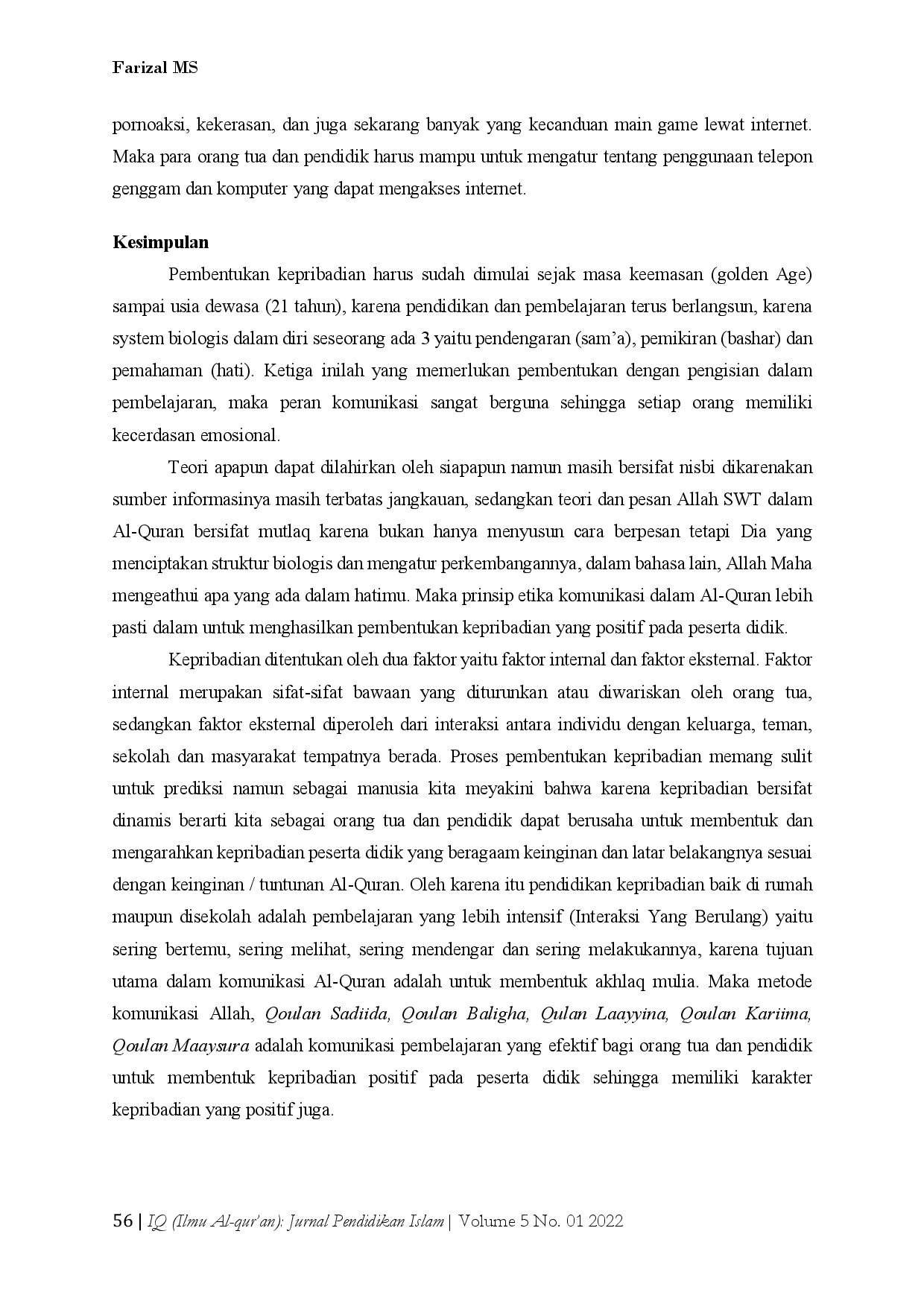 juris Komunikasi Pembelajaran dan Pembentukan Kepribadian Positif dalam Al Quran