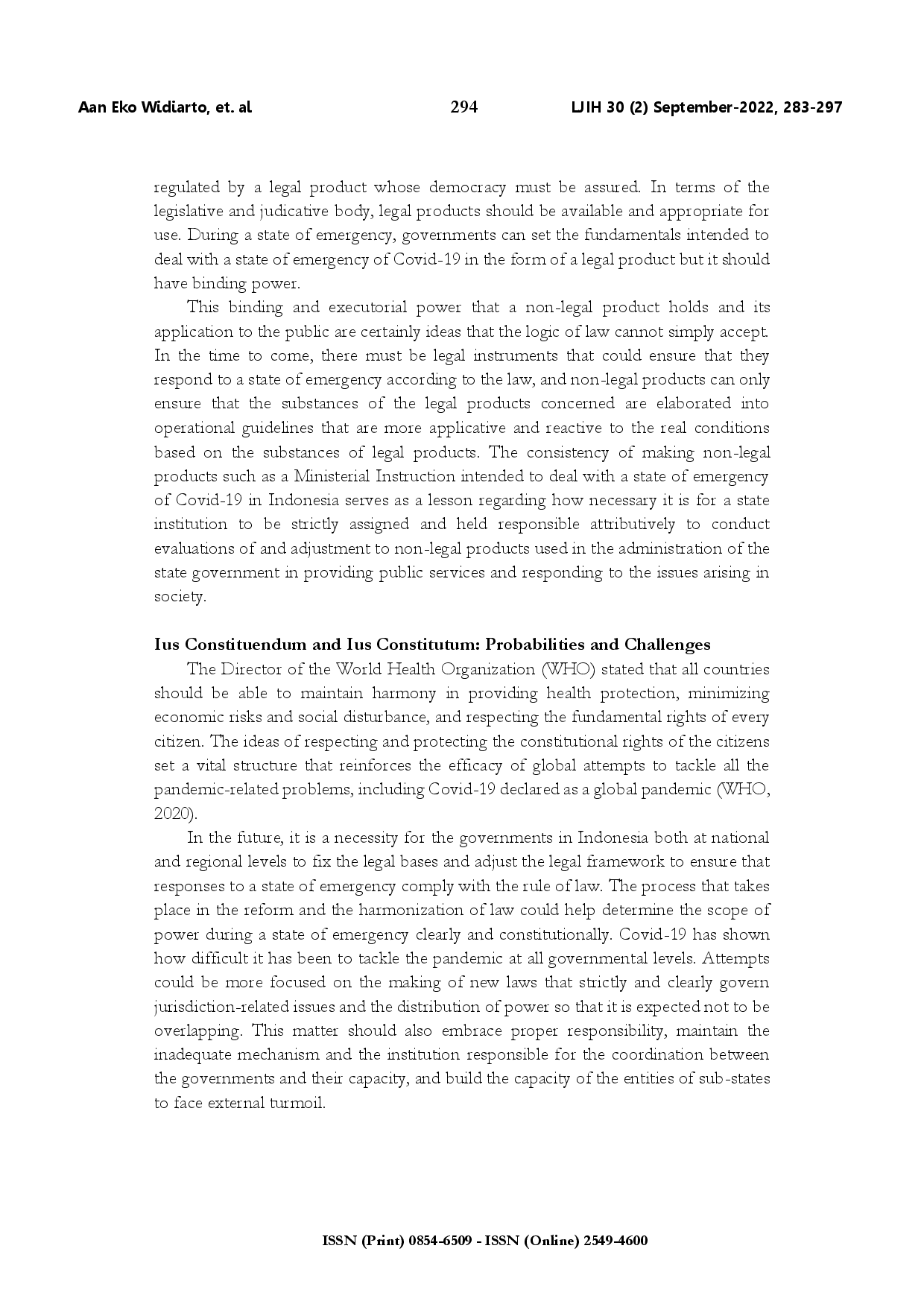 juris The construction of legal basis relevant to the state of law in the event of pandemic emergency a lesson from Indonesia