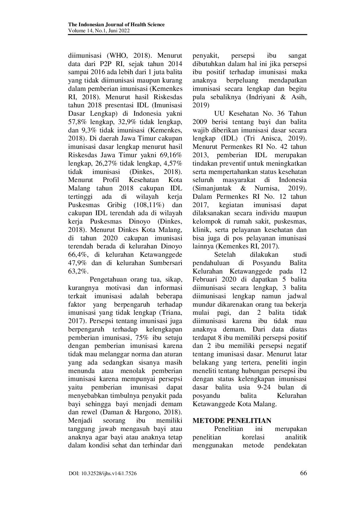 JURIS Hubungan Antara Persepsi Ibu Dengan Status Kelengkapan Imunisasi Dasar Balita Usia 9 24 Bulan Di Posyandu Balita Kelurahan Ketawanggede Kota Malang