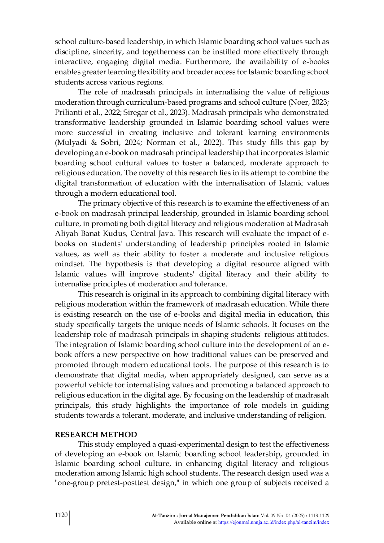 JURIS Enhancing Digital Literacy and Religious Moderation through an E Book on Madrasah Principal Leadership in Islamic Boarding School Culture