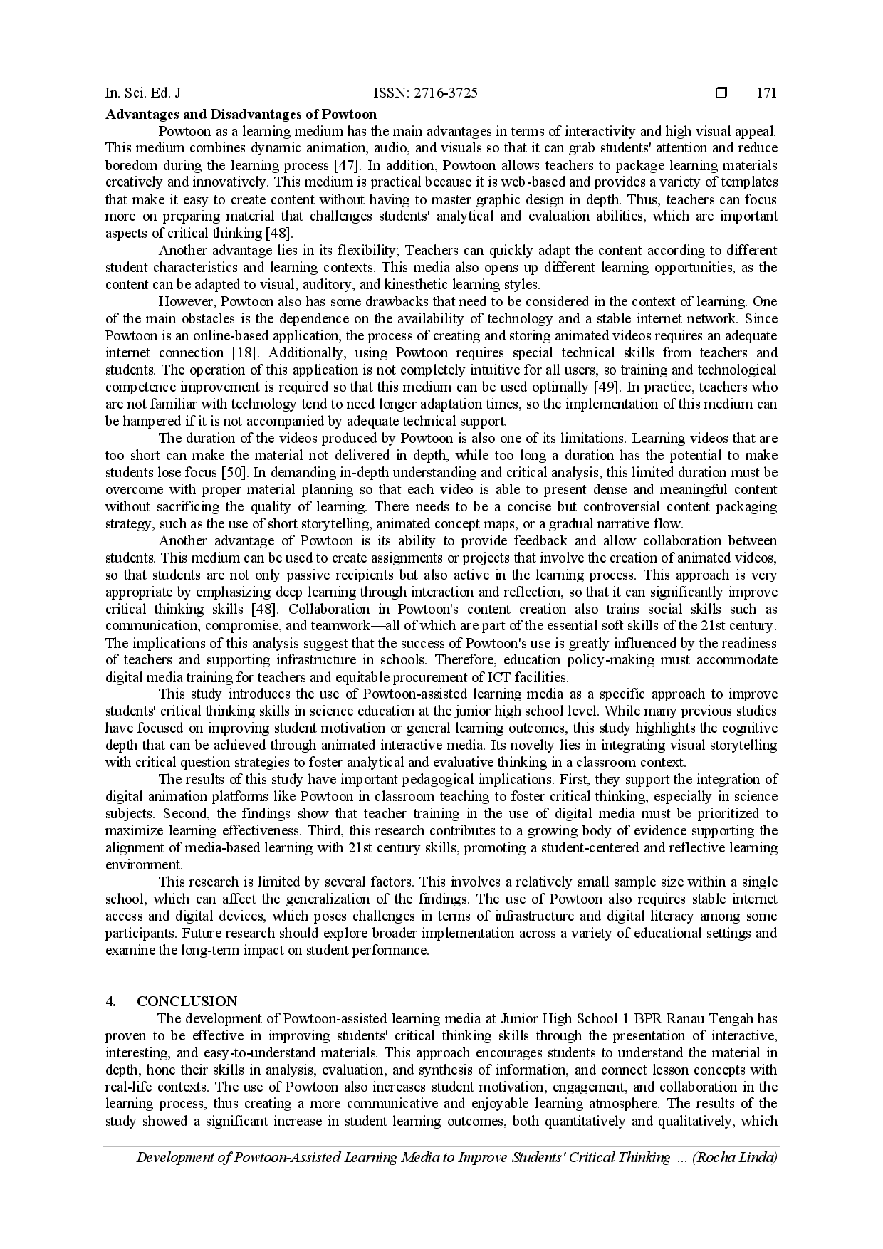 juris Development of Powtoon Assisted Learning Media to Improve Students Critical Thinking Skills in Science Subjects