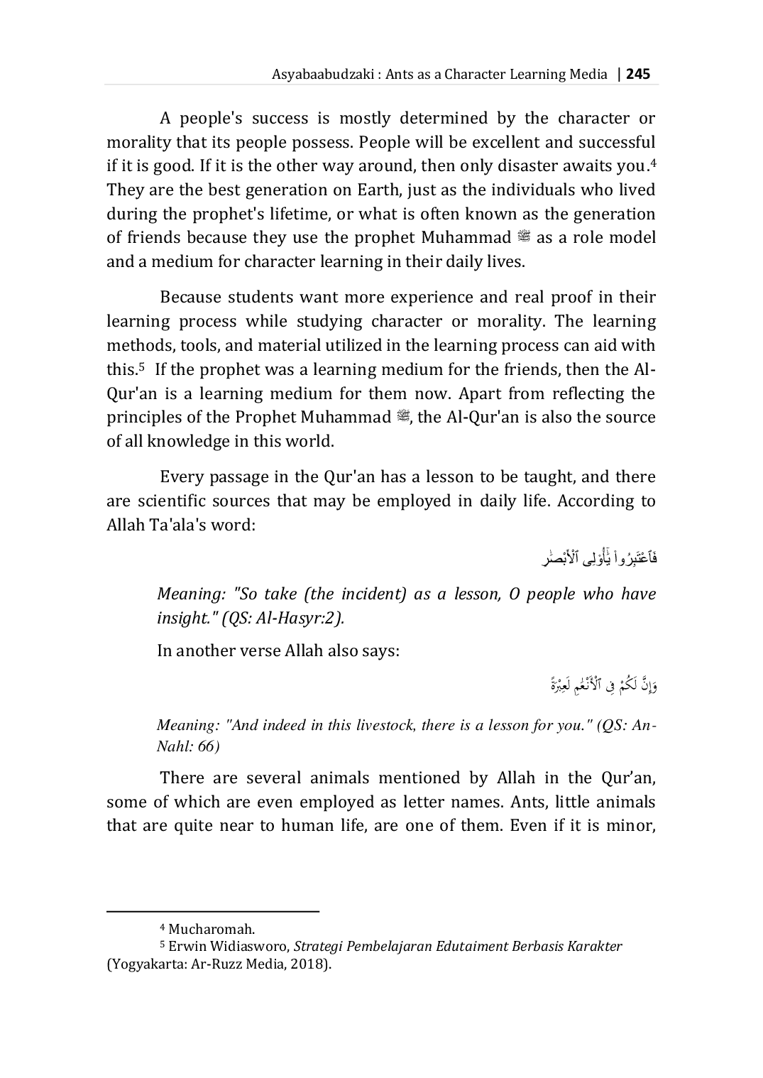 JURIS Ants as a Character Learning Media from a Qur an and Hadith Perspective