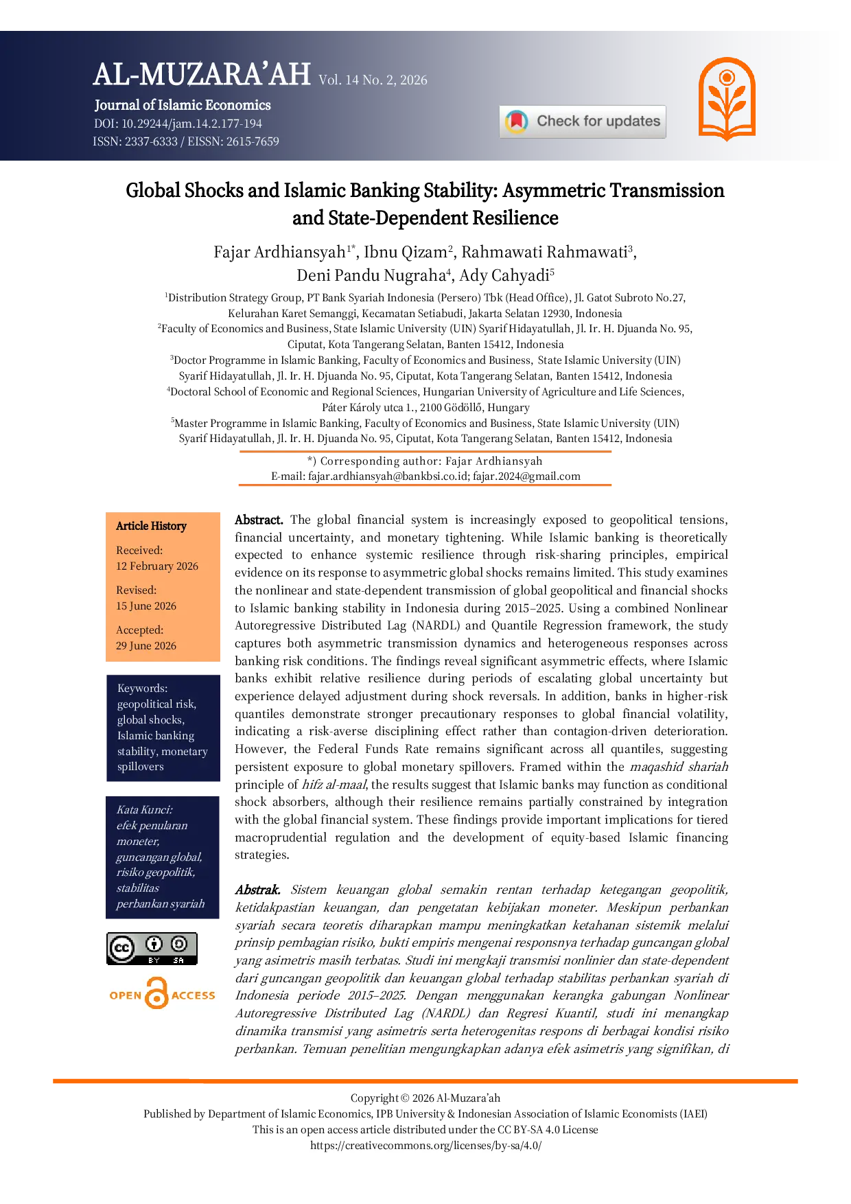 JURIS Global Shocks and Islamic Banking Stability Asymmetric Transmission and State Dependent Resilience