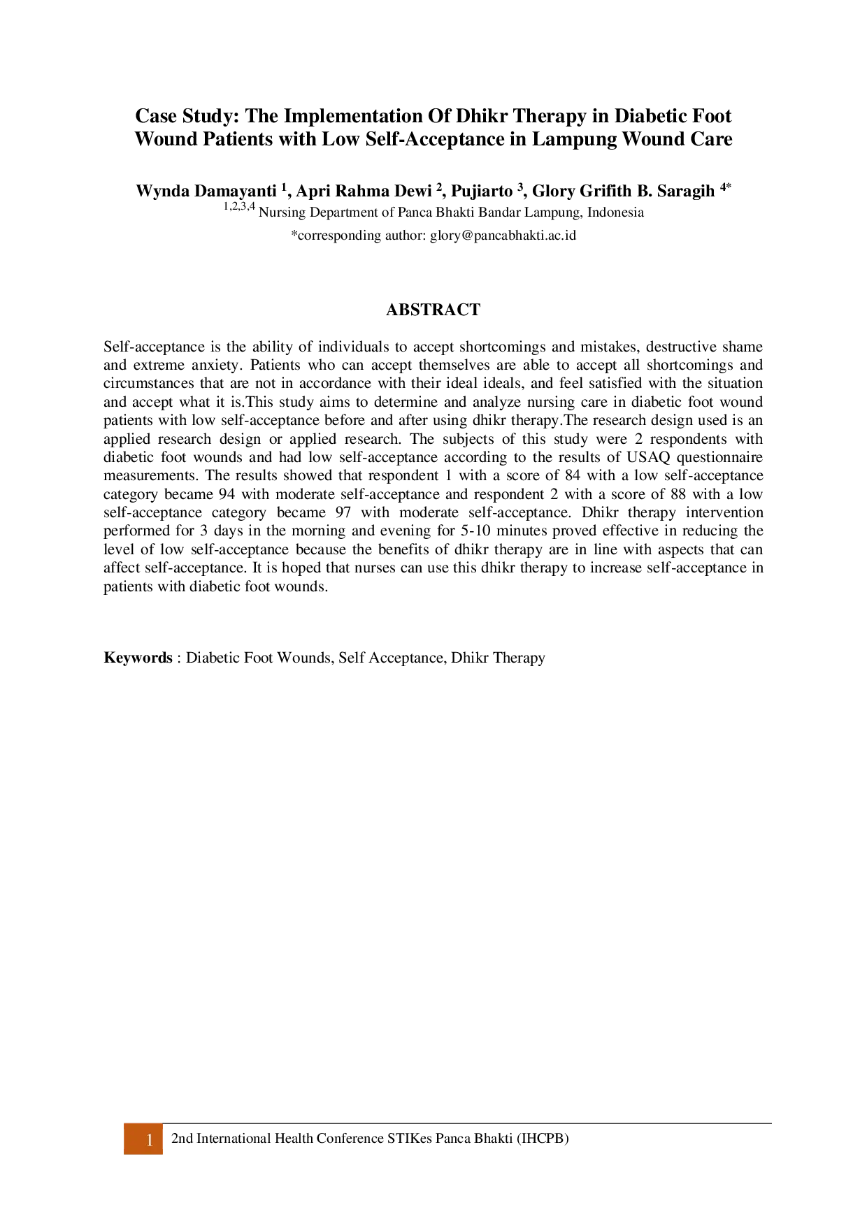 JURIS Case Study The Implementation Of Dhikr Therapy in Diabetic Foot Wound Patients with Low Self Acceptance in Lampung Wound Care