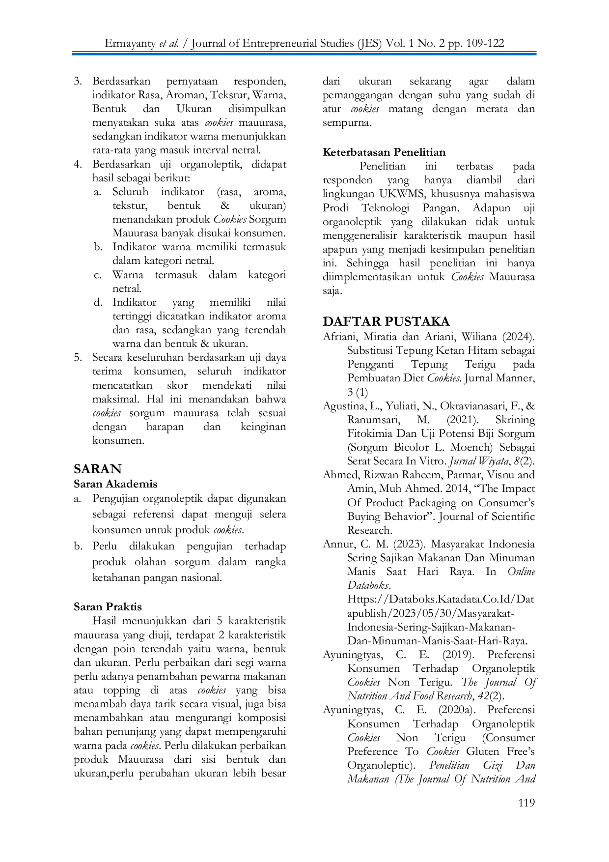 JURIS Uji Eksperimental Respon Konsumen terhadap Penerimaan Produk Cookies Sorgum Mauurasa