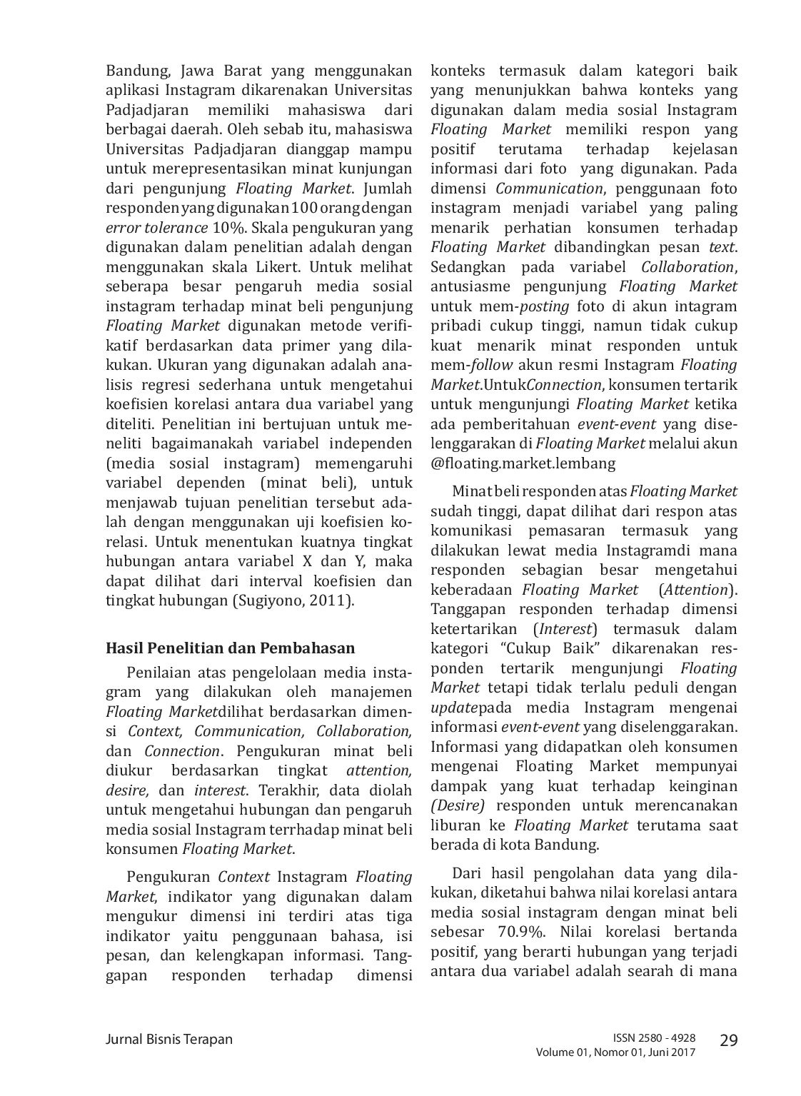 JURIS Media Sosial Instagram Sebagai Sarana Promosi Untuk Meningkatkan Minat Beli Konsumen