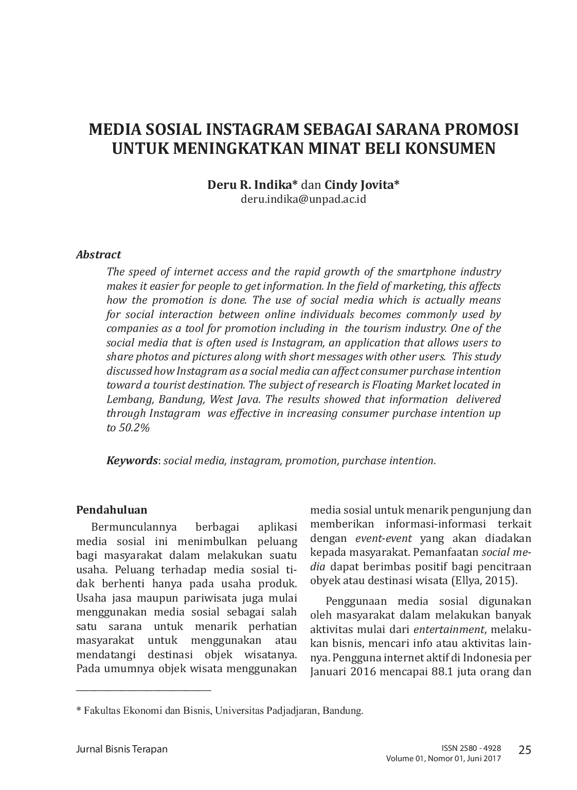 JURIS Media Sosial Instagram Sebagai Sarana Promosi Untuk Meningkatkan Minat Beli Konsumen