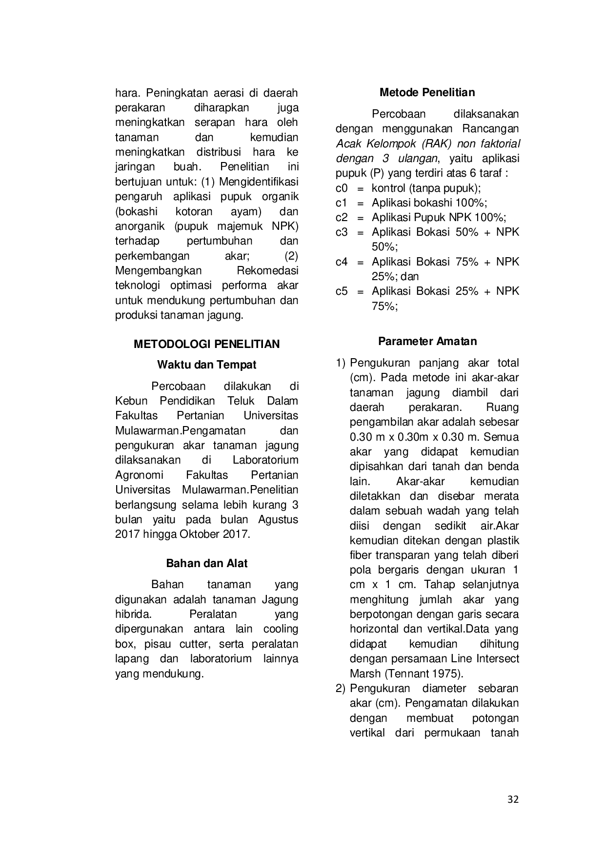 JURIS STUDI PERFORMA AKAR JAGUNG Zea mays L PADA APLIKASI PUPUK ORGANIK DAN ANORGANIK