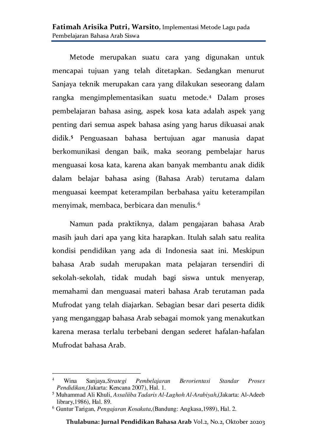 JURIS Implementasi Metode Lagu pada Pembelajaran Bahasa Arab Siswa