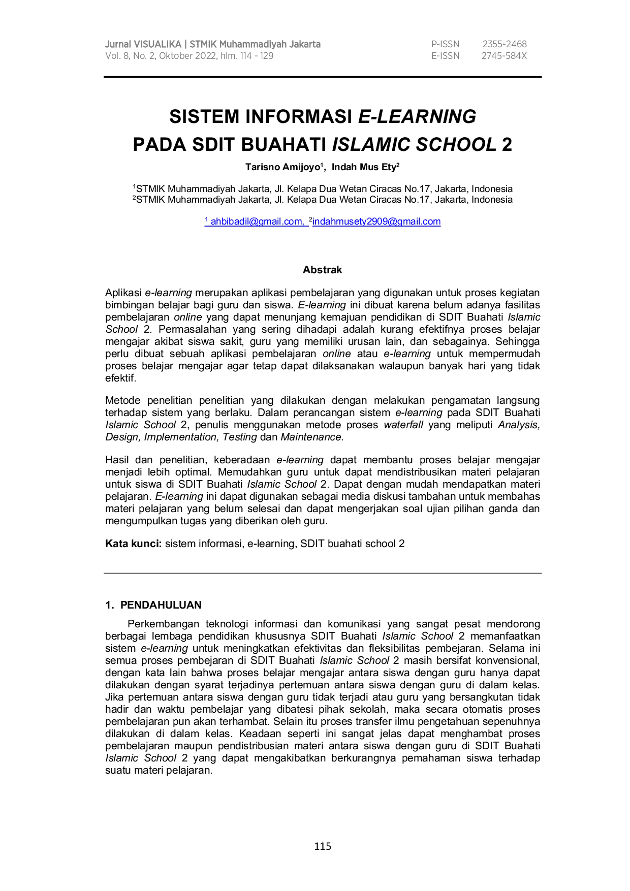 juris Sistem Informasi E Learning Pada SDIT Buahati Islamic School 2