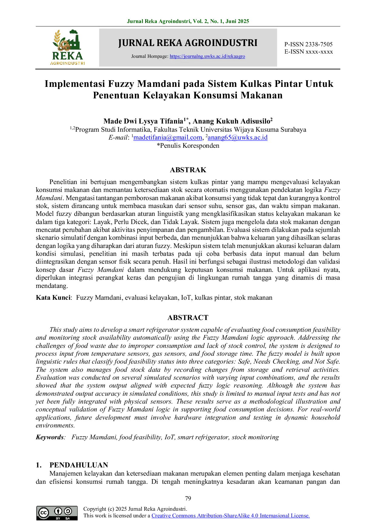 JURIS Implementasi Fuzzy Mamdani pada Sistem Kulkas Pintar Untuk Penentuan Kelayakan Konsumsi Makanan