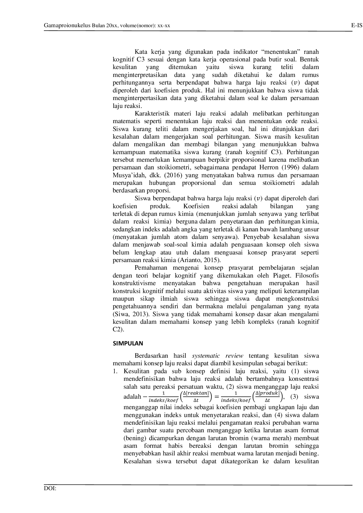 JURIS Analisis Kesulitan Siswa dalam Memahami Konsep Laju Reaksi Systematic Review